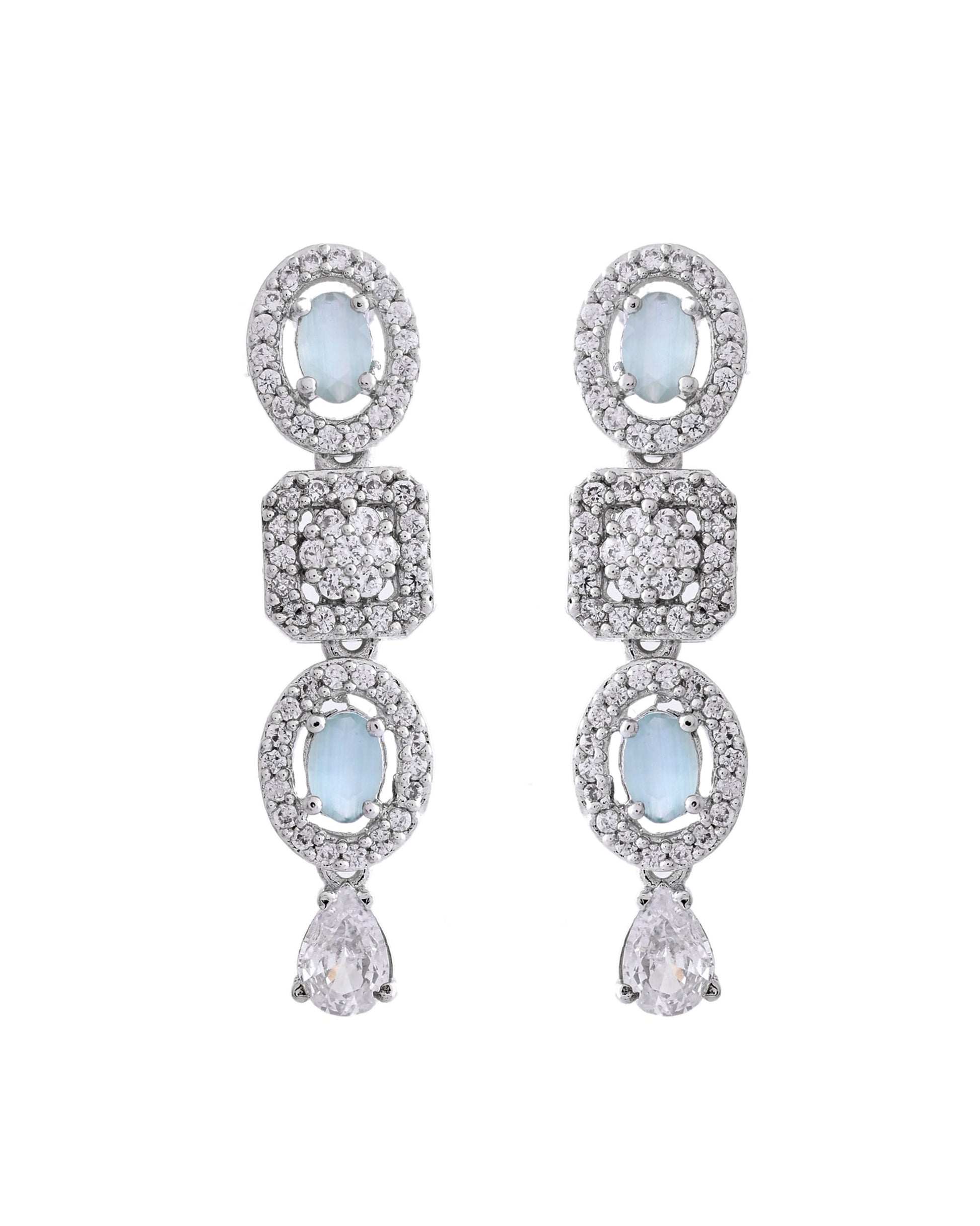 VOJ Silver Plated Mint Green Stone AD Jewellery Set VOJ (Valley Of Jewellery)