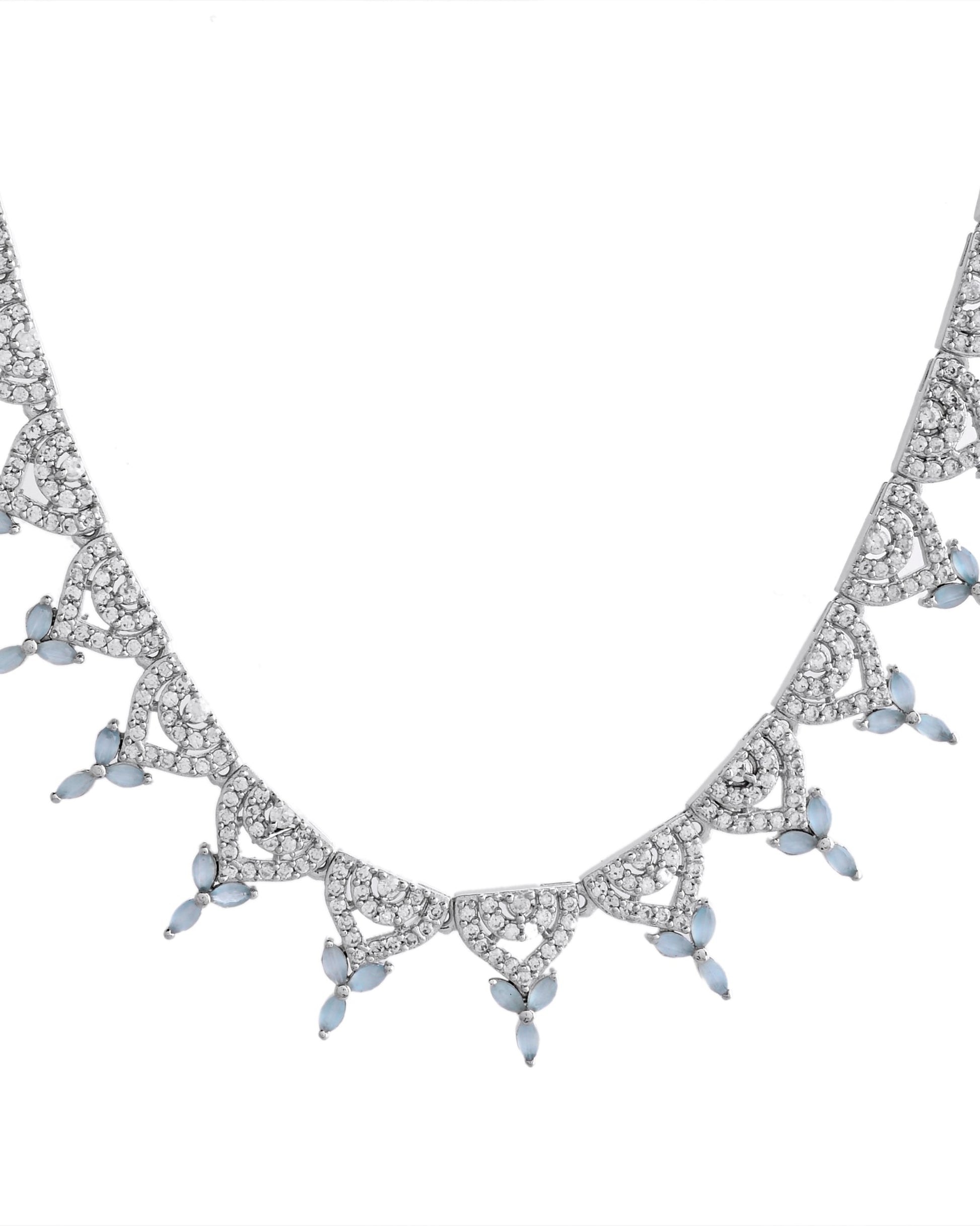 VOJ Silver Plated Mint Green Stone AD Necklace And Earrings Set VOJ (Valley Of Jewellery)