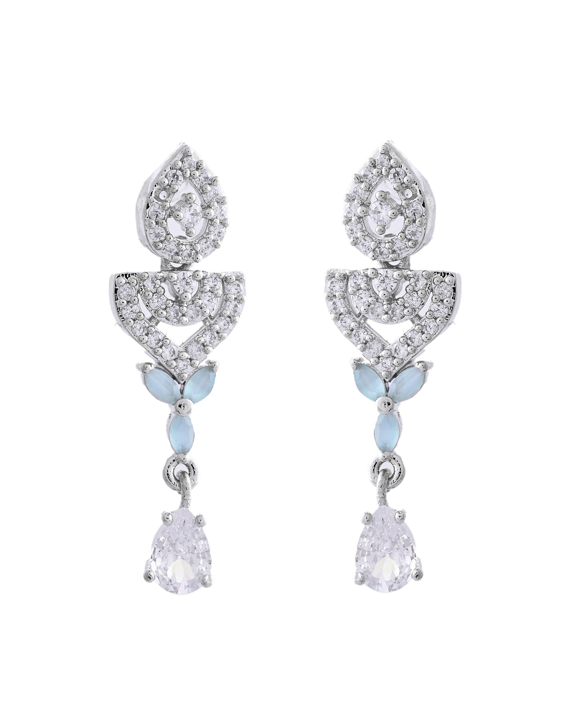 VOJ Silver Plated Mint Green Stone AD Necklace And Earrings Set VOJ (Valley Of Jewellery)