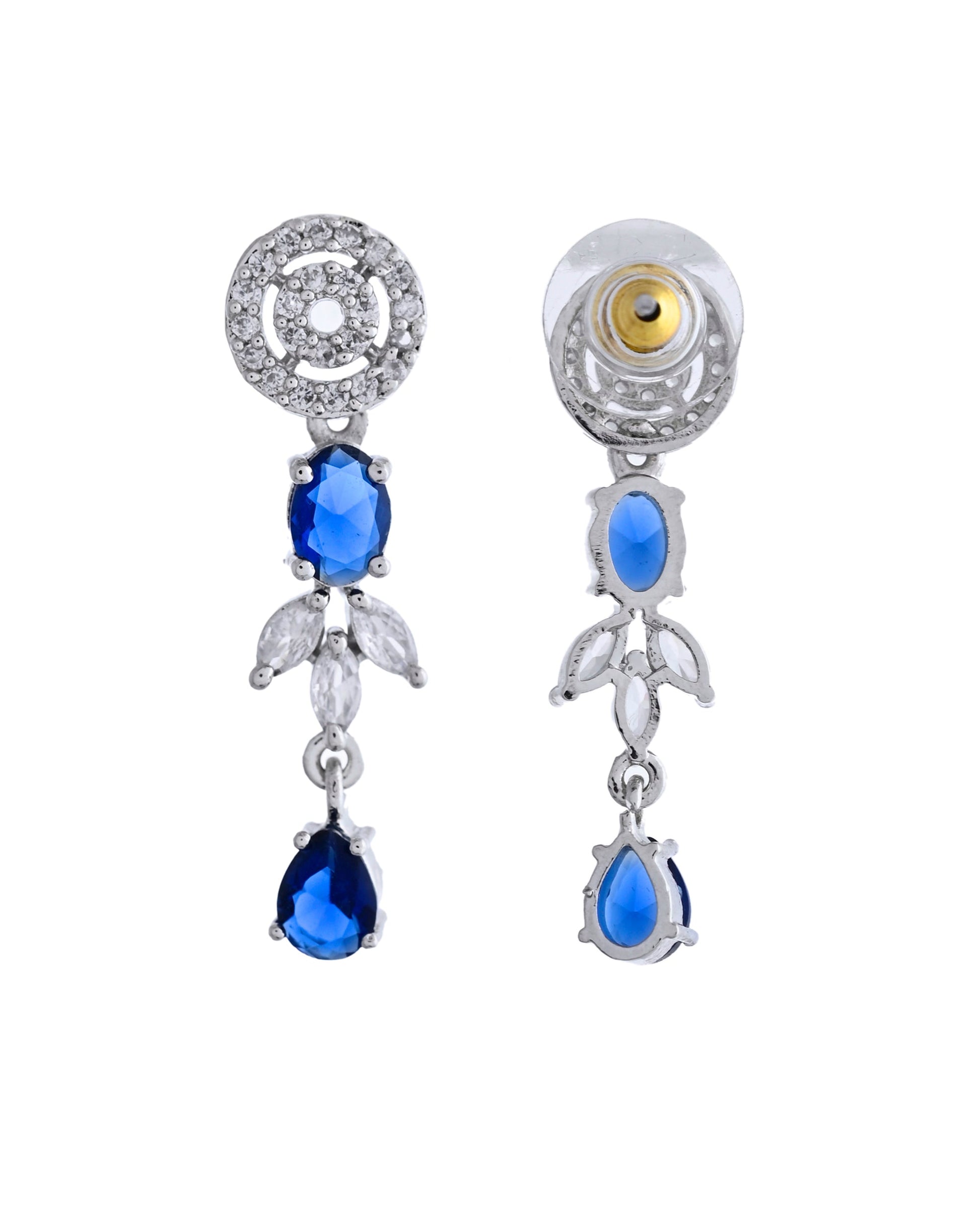 VOJ Silver Plated Dark Blue Stone Circular AD Jewellery Set VOJ (Valley Of Jewellery)