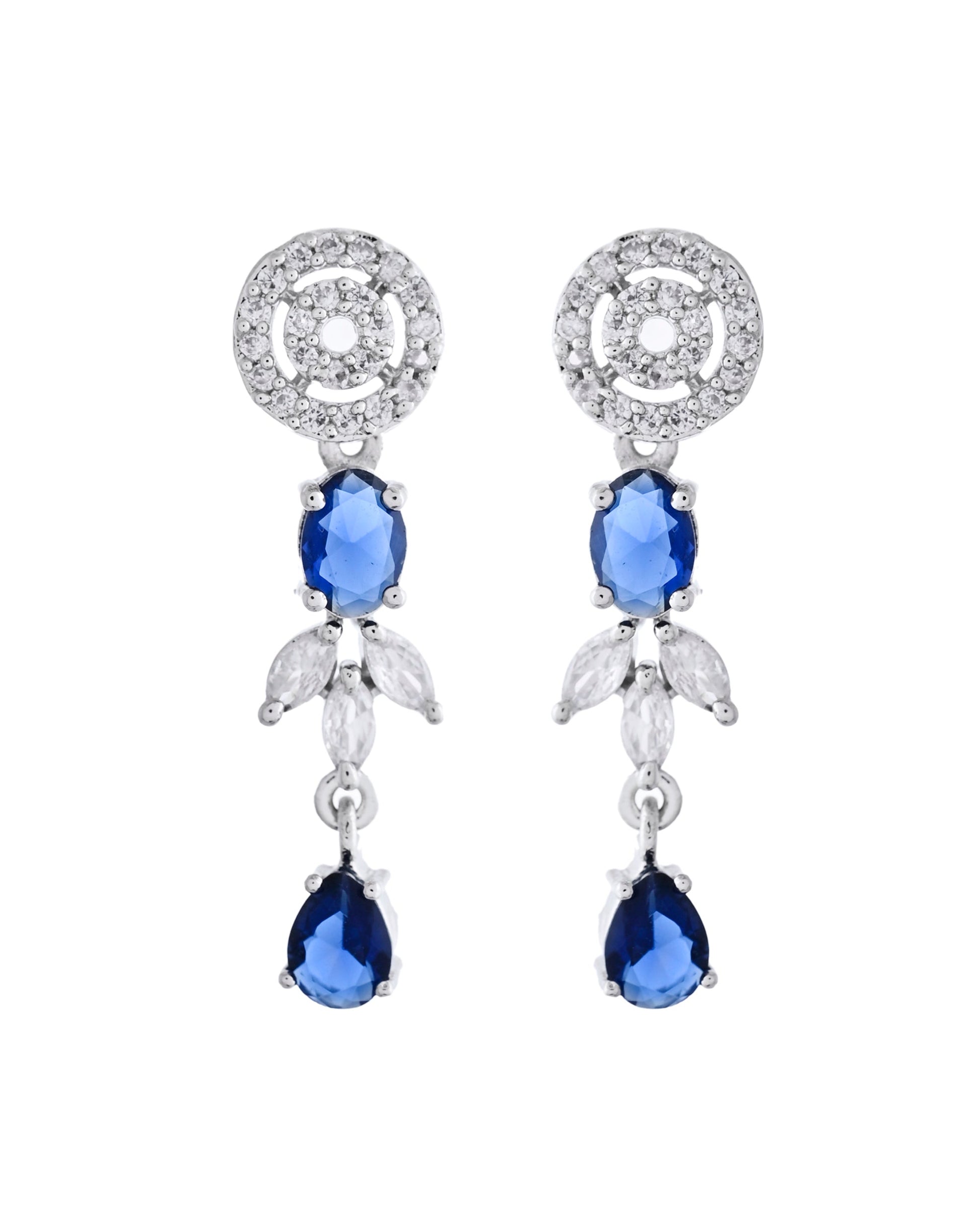 VOJ Silver Plated Dark Blue Stone Circular AD Jewellery Set VOJ (Valley Of Jewellery)