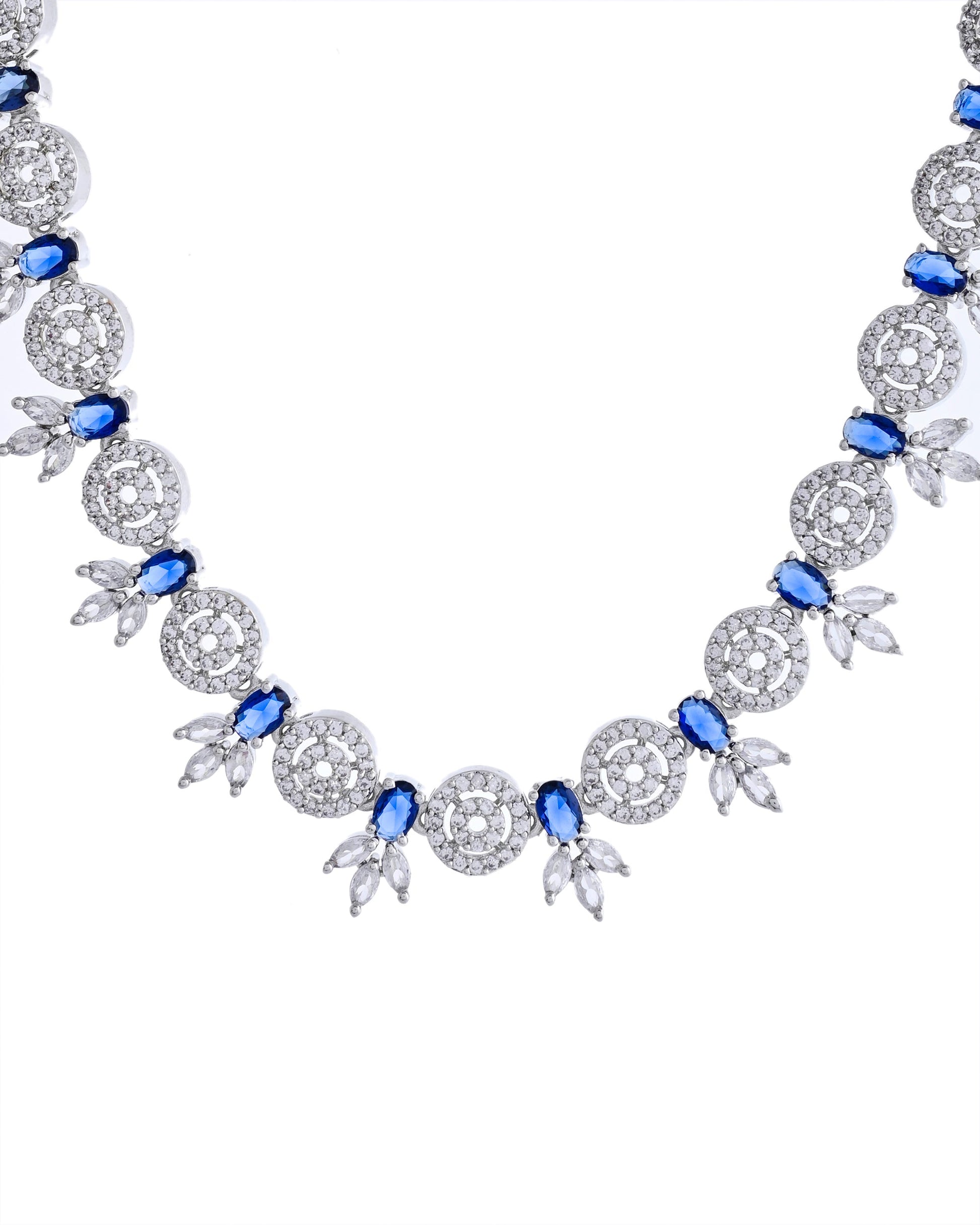 VOJ Silver Plated Dark Blue Stone Circular AD Jewellery Set VOJ (Valley Of Jewellery)