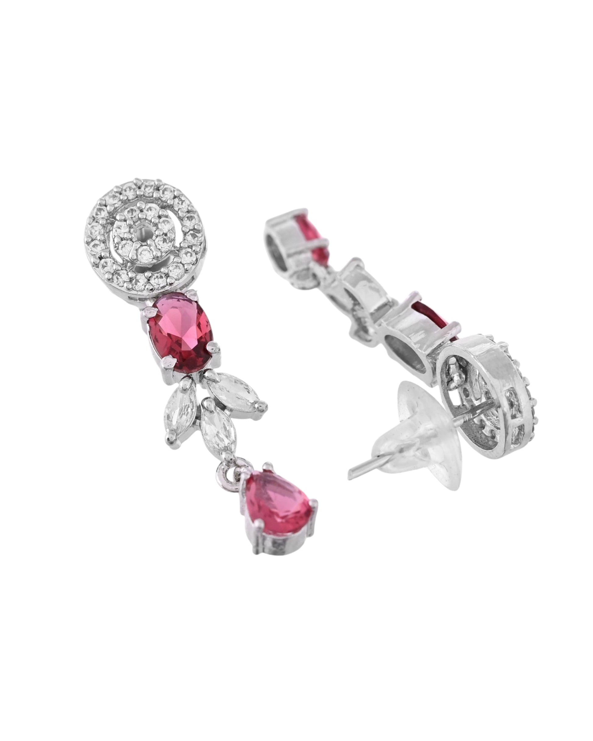 VOJ Silver Plated Pink Stone Circular AD Jewellery Set VOJ (Valley Of Jewellery)