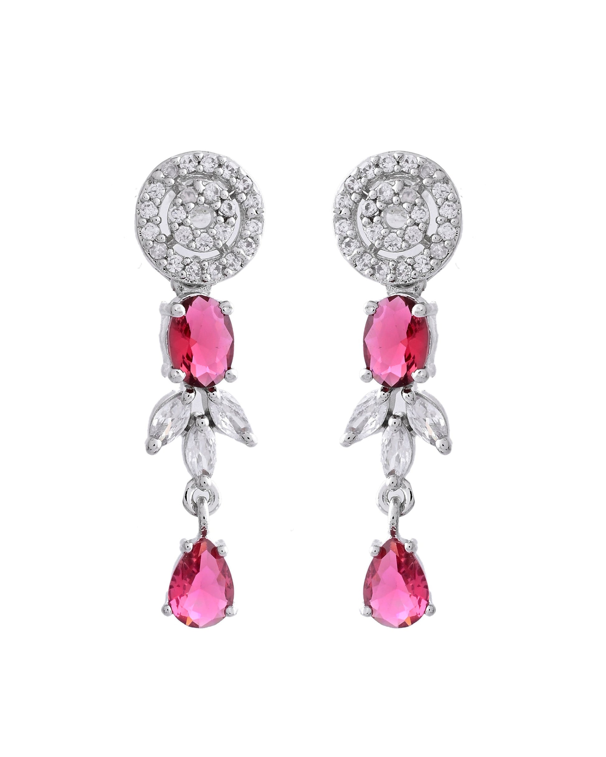 VOJ Silver Plated Pink Stone Circular AD Jewellery Set VOJ (Valley Of Jewellery)