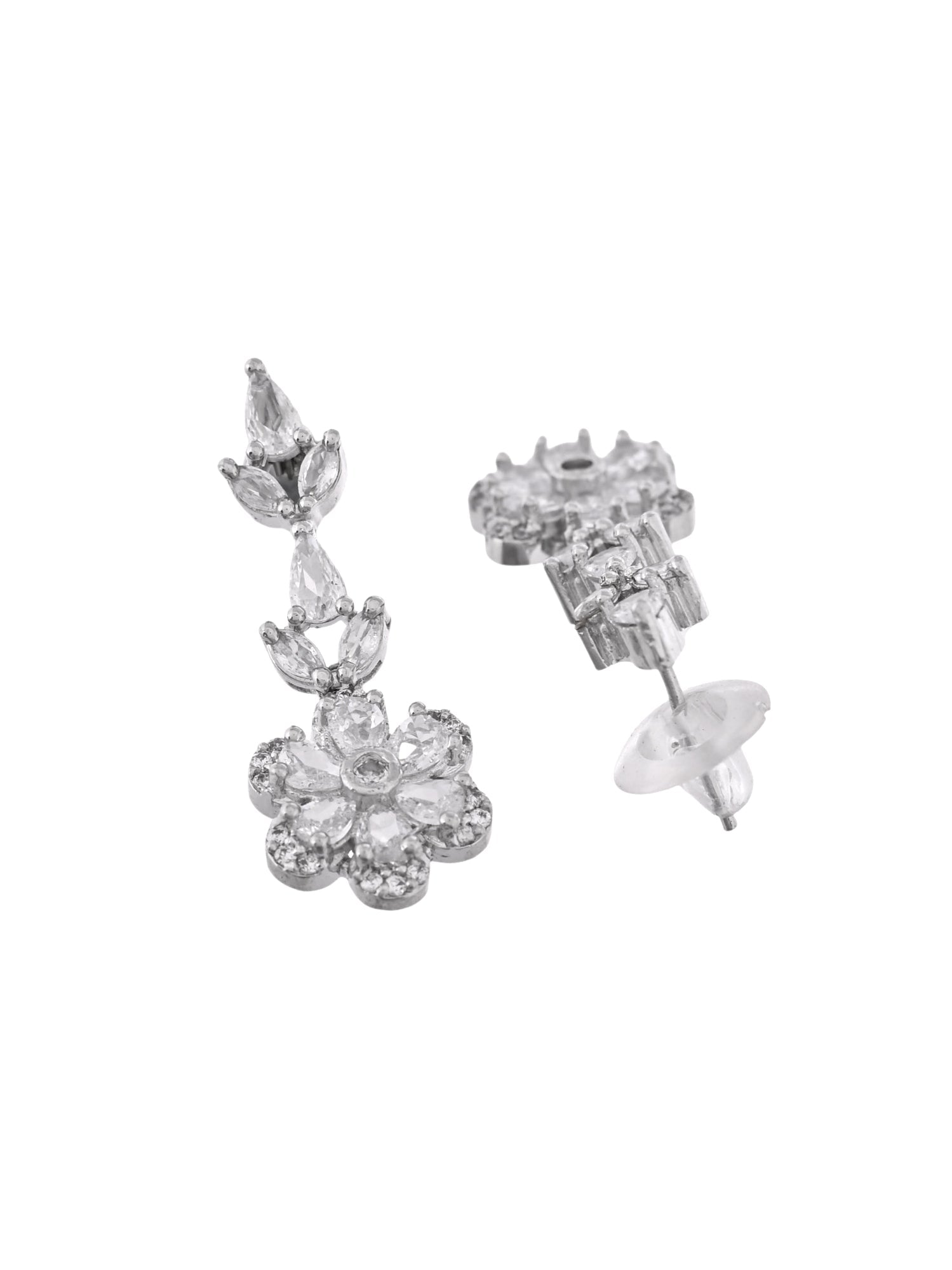 VOJ Silver Plated Floral AD Jewellery Set VOJ (Valley Of Jewellery)