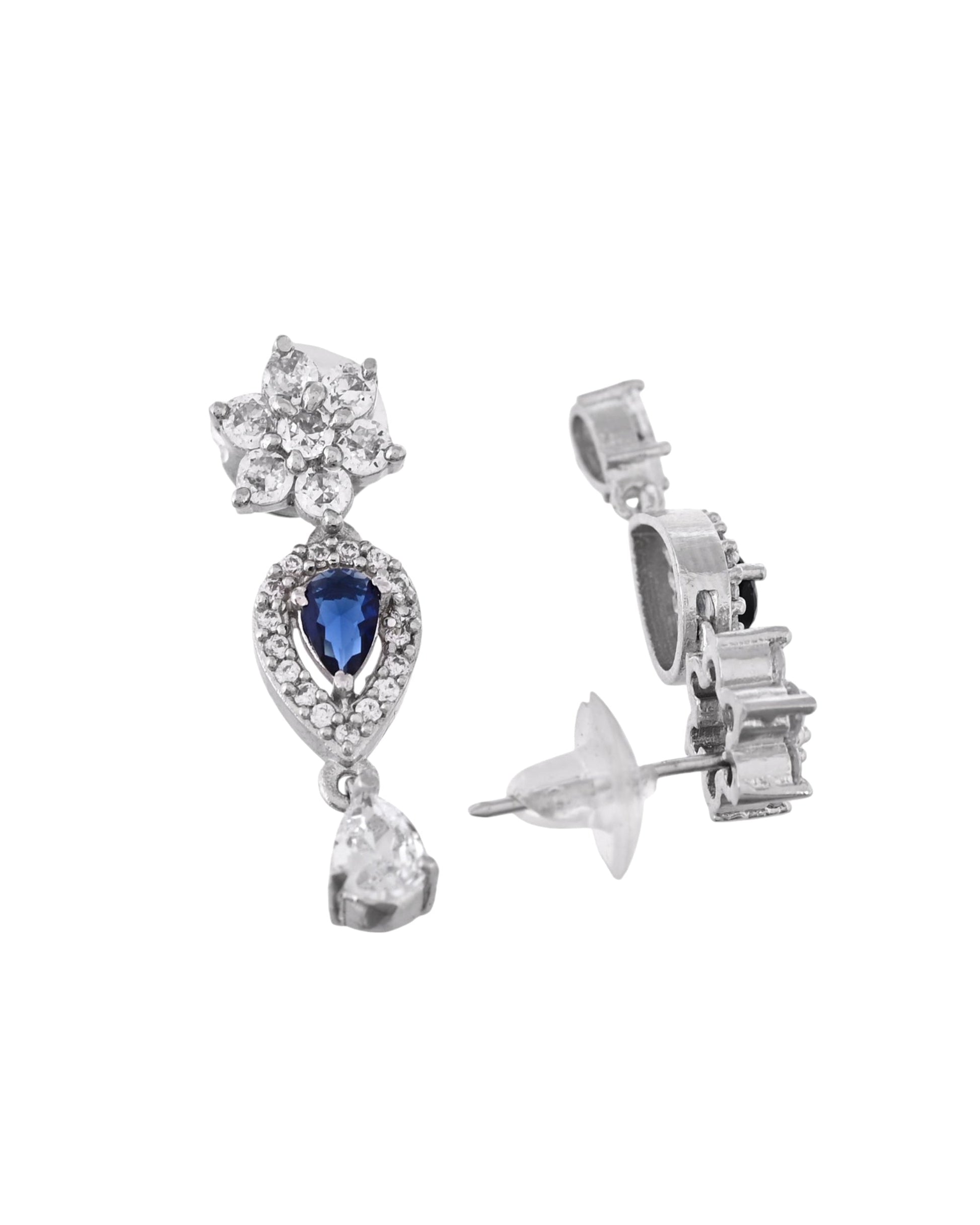 VOJ Silver Plated Dark Stone Tear Drop Shaped AD Jewellery Set VOJ (Valley Of Jewellery)