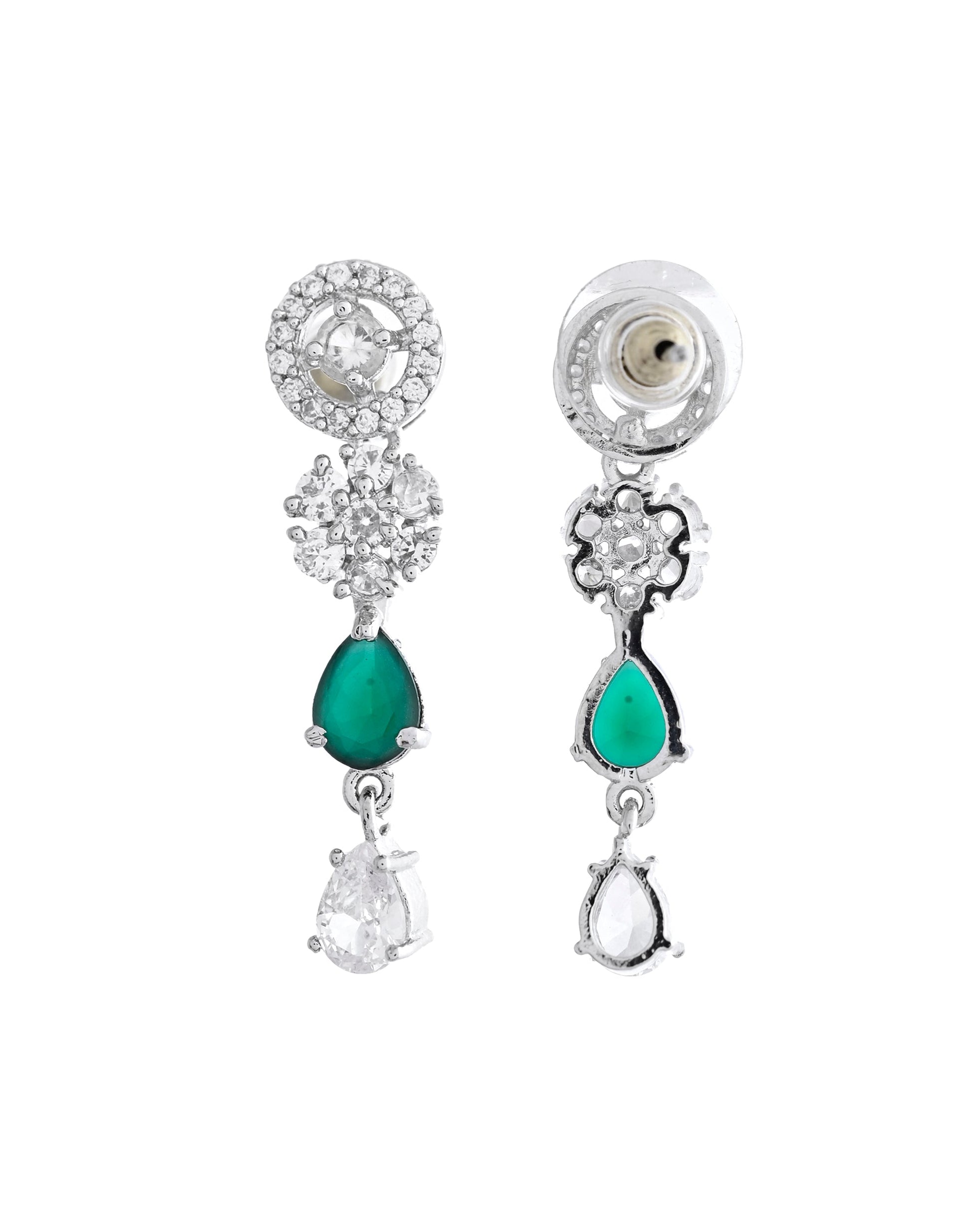 VOJ Silver Plated Green Stone Cricular AD Jewellery Set VOJ (Valley Of Jewellery)