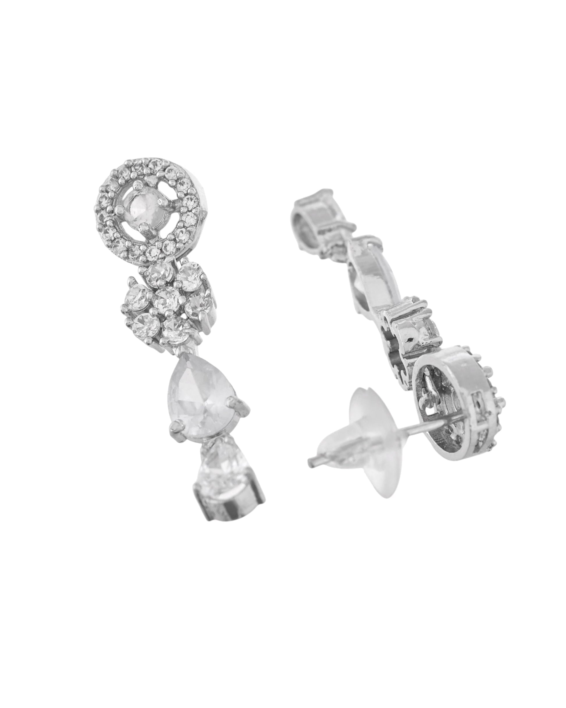 VOJ Silver Plated Floral And Cricular AD Jewellery Set VOJ (Valley Of Jewellery)