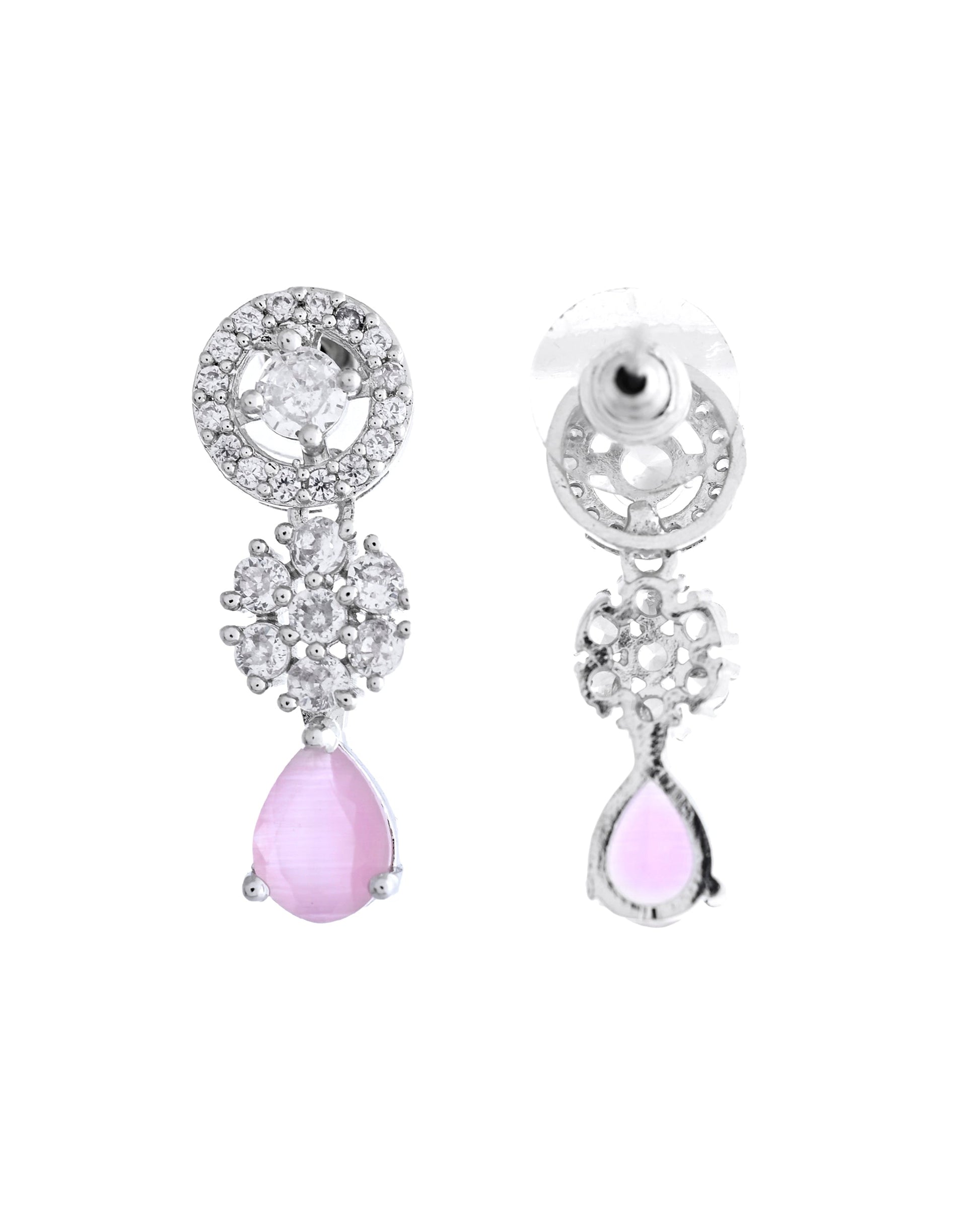 VOJ Silver Plated Baby Pink Stone Floral And Cricular AD Jewellery Set VOJ (Valley Of Jewellery)