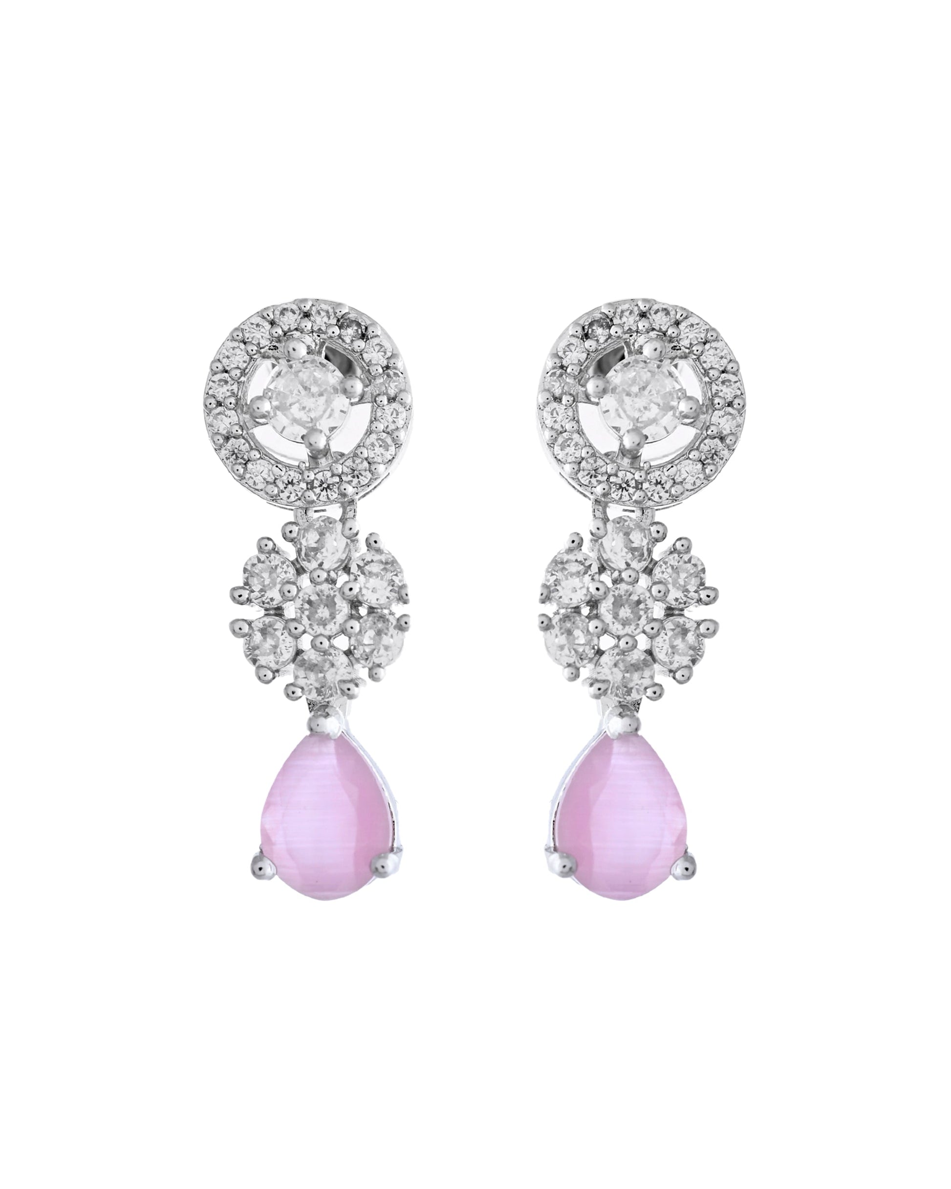 VOJ Silver Plated Baby Pink Stone Floral And Cricular AD Jewellery Set VOJ (Valley Of Jewellery)