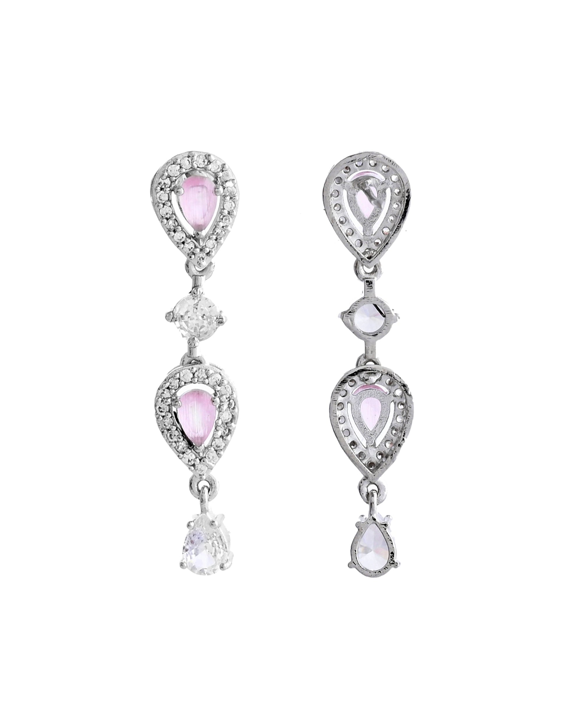 VOJ Silver Plated Baby Pink Stone Tear Drop Shaped AD Jewellery Set VOJ (Valley Of Jewellery)