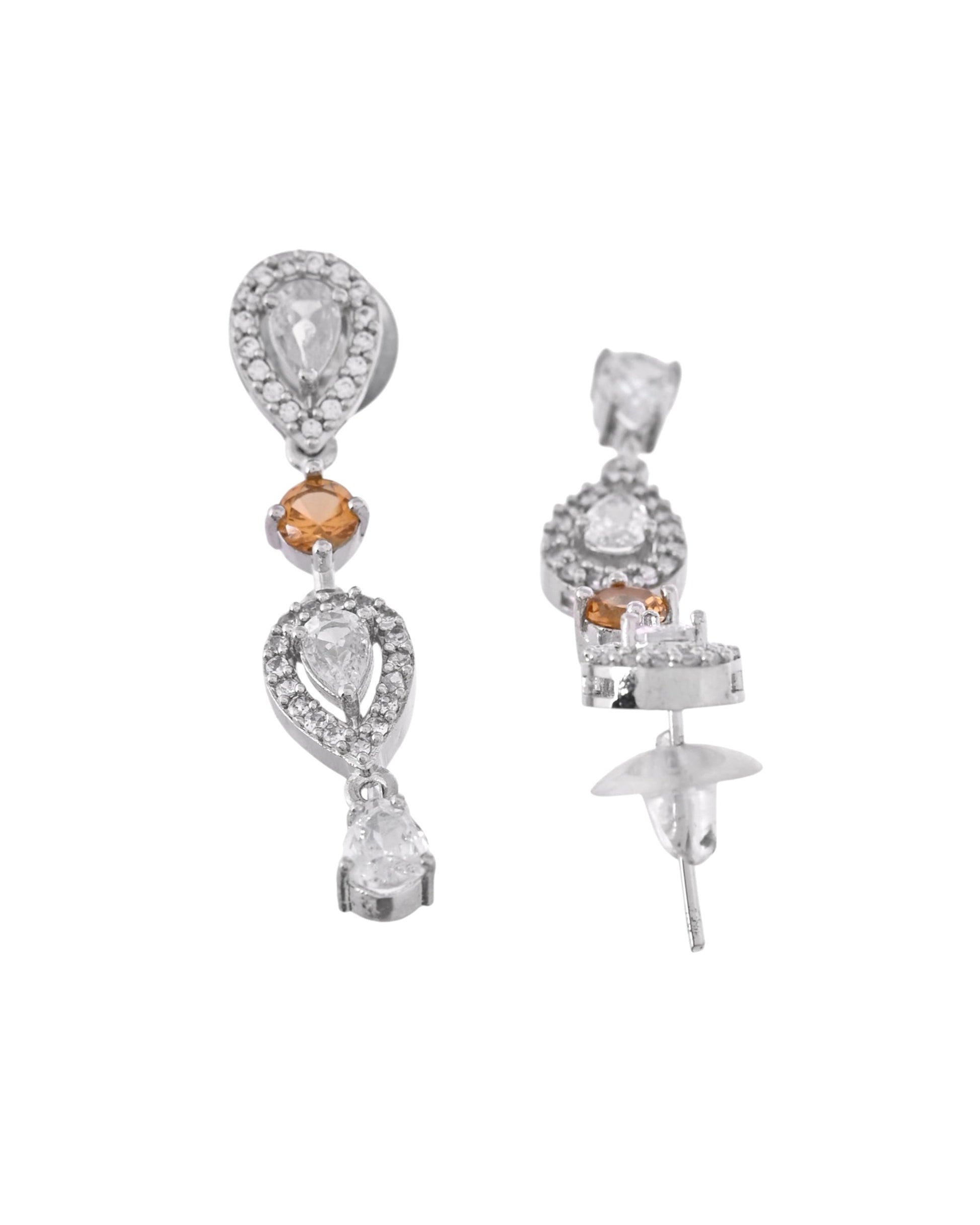 VOJ Silver Plated Yellow Stone Tear Drop Shaped AD Jewellery Set VOJ (Valley Of Jewellery)