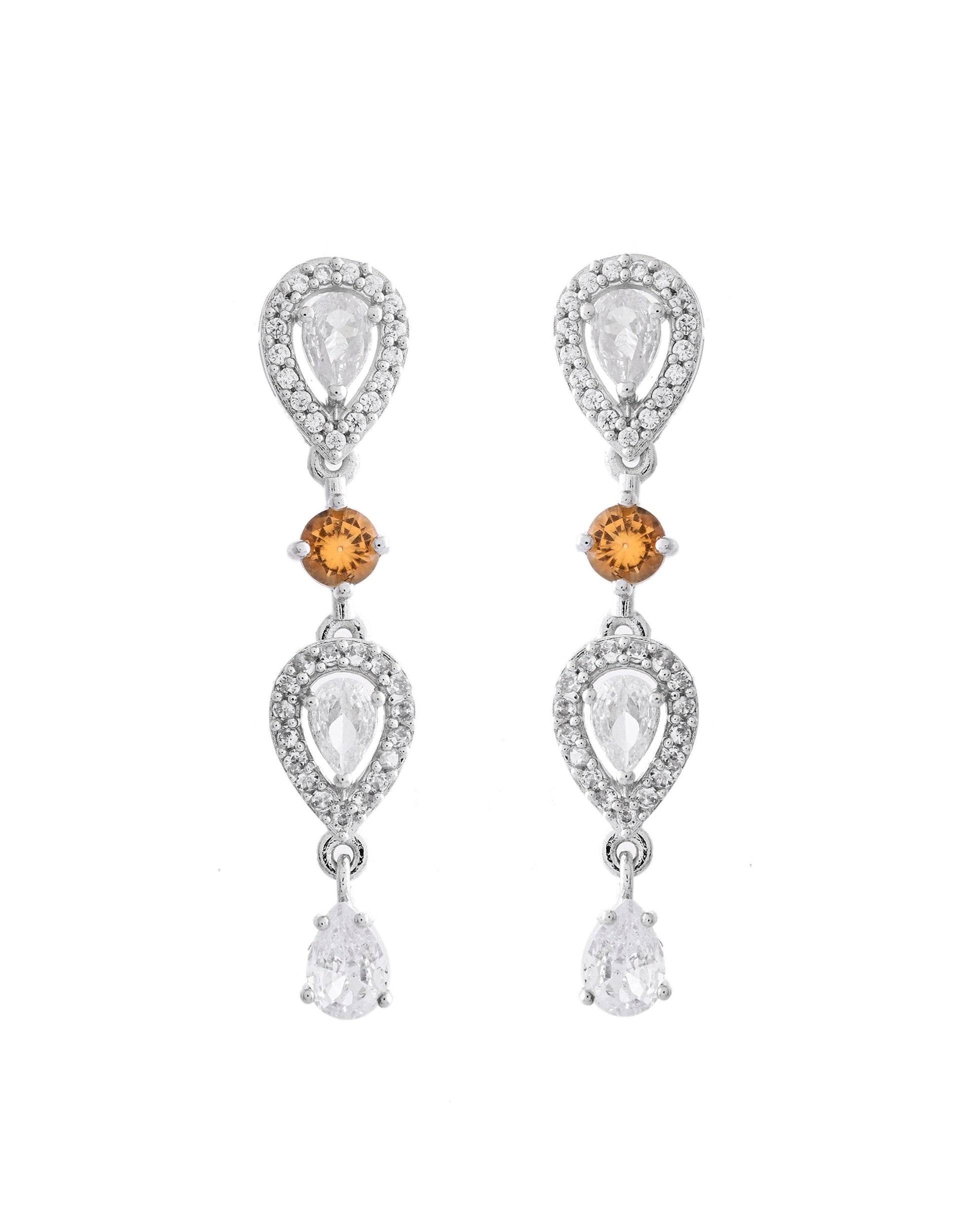 VOJ Silver Plated Yellow Stone Tear Drop Shaped AD Jewellery Set VOJ (Valley Of Jewellery)