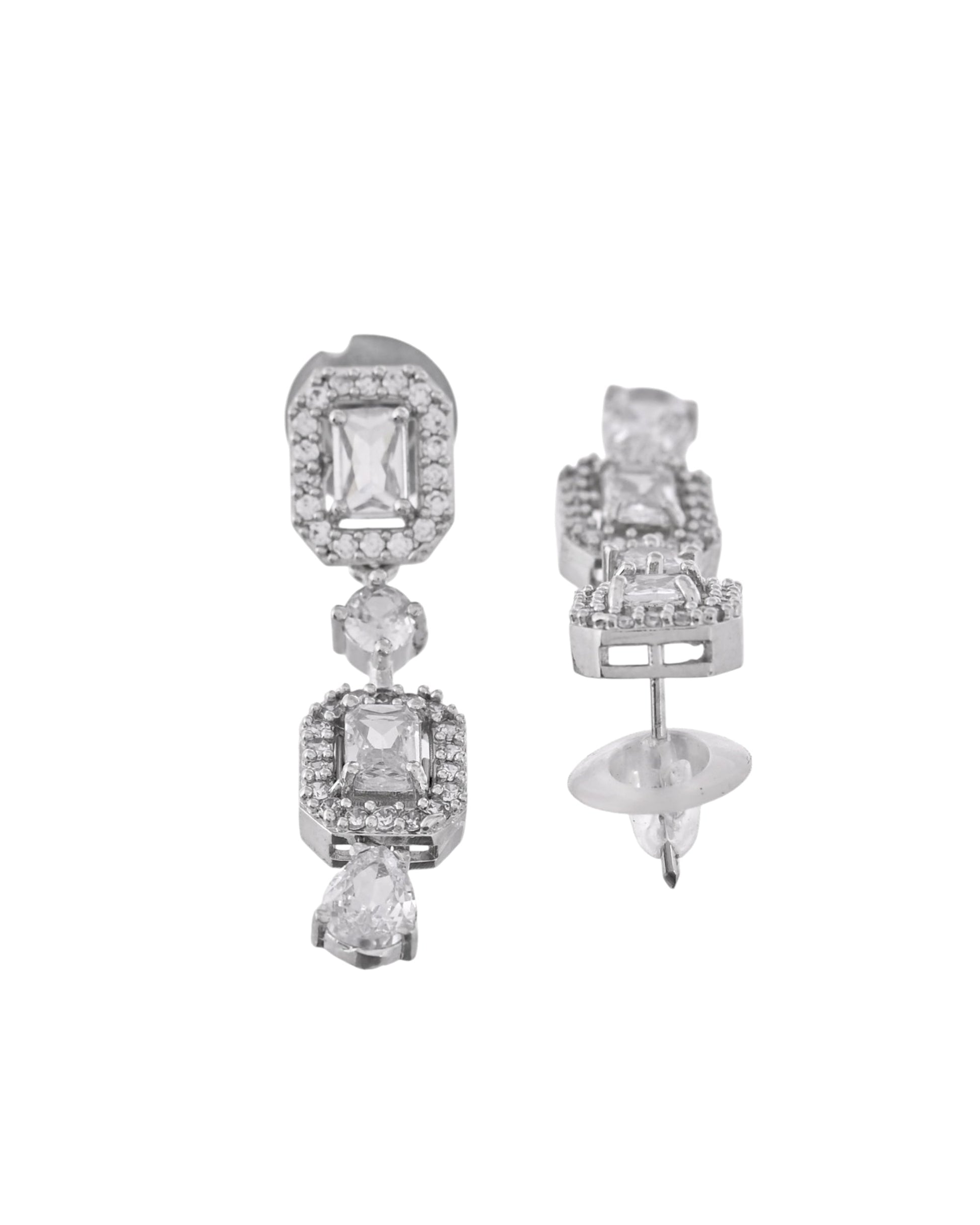 VOJ Silver Plated Geometrical Shaped AD Jewellery Set VOJ (Valley Of Jewellery)