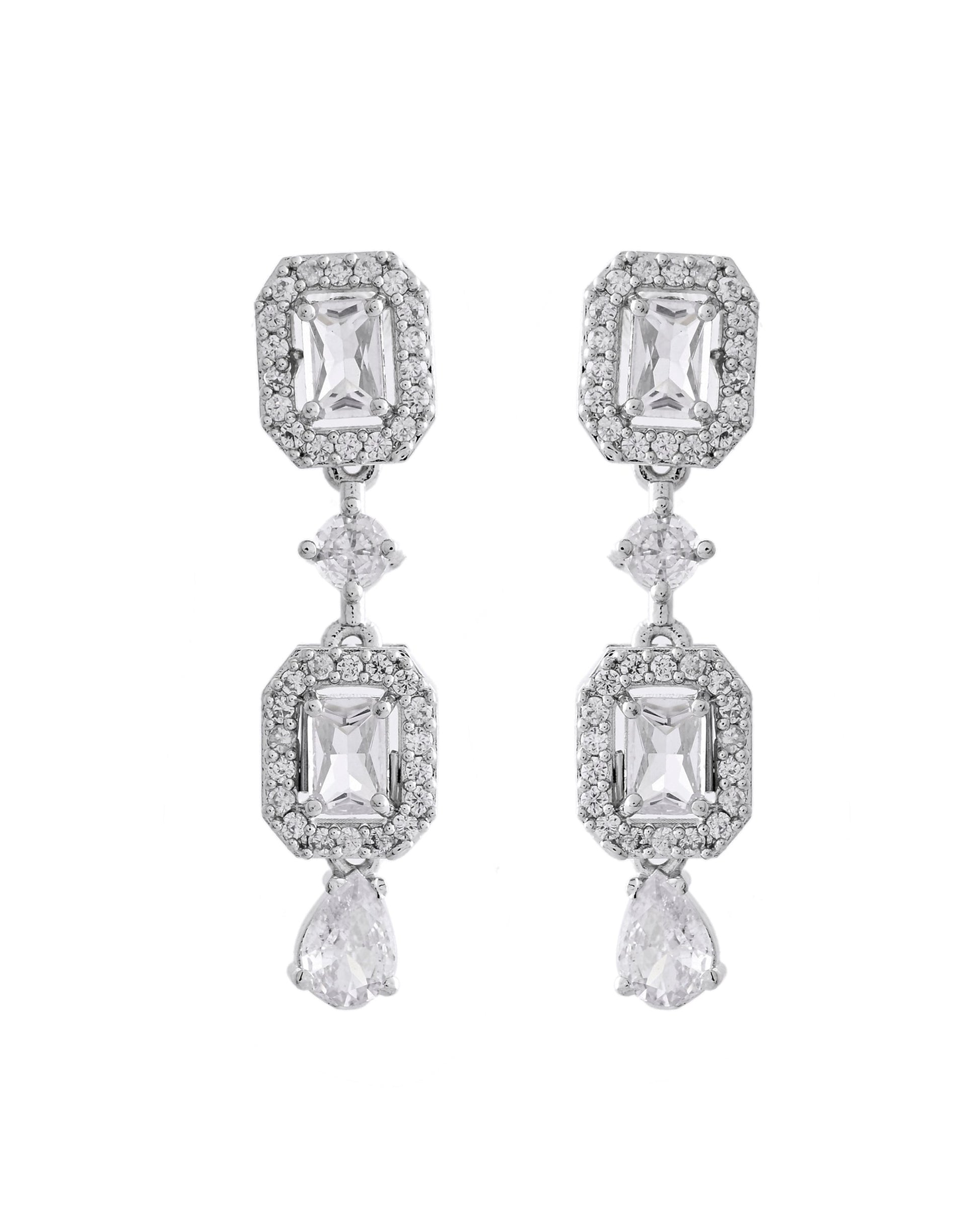 VOJ Silver Plated Geometrical Shaped AD Jewellery Set VOJ (Valley Of Jewellery)