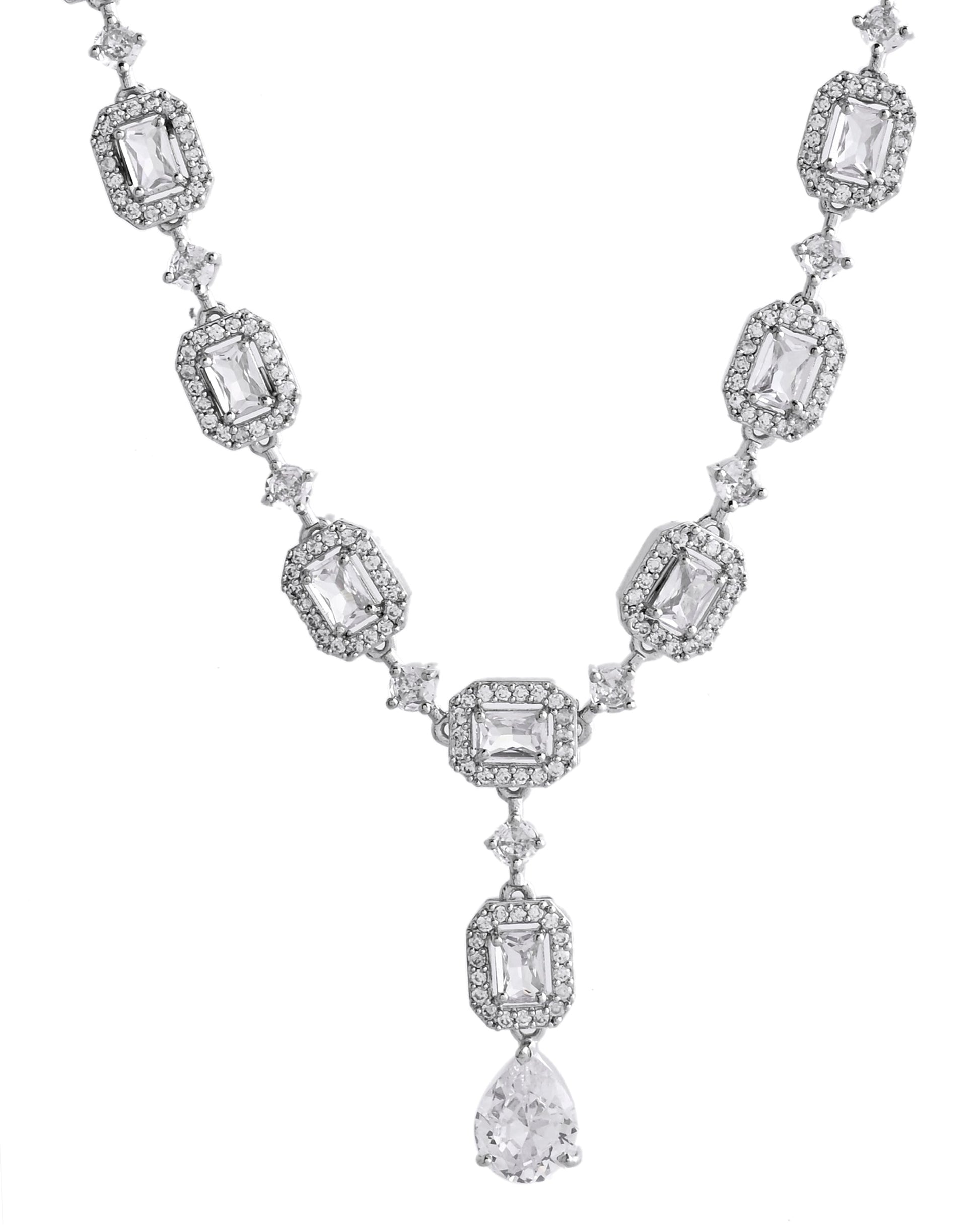 VOJ Silver Plated Geometrical Shaped AD Jewellery Set VOJ (Valley Of Jewellery)