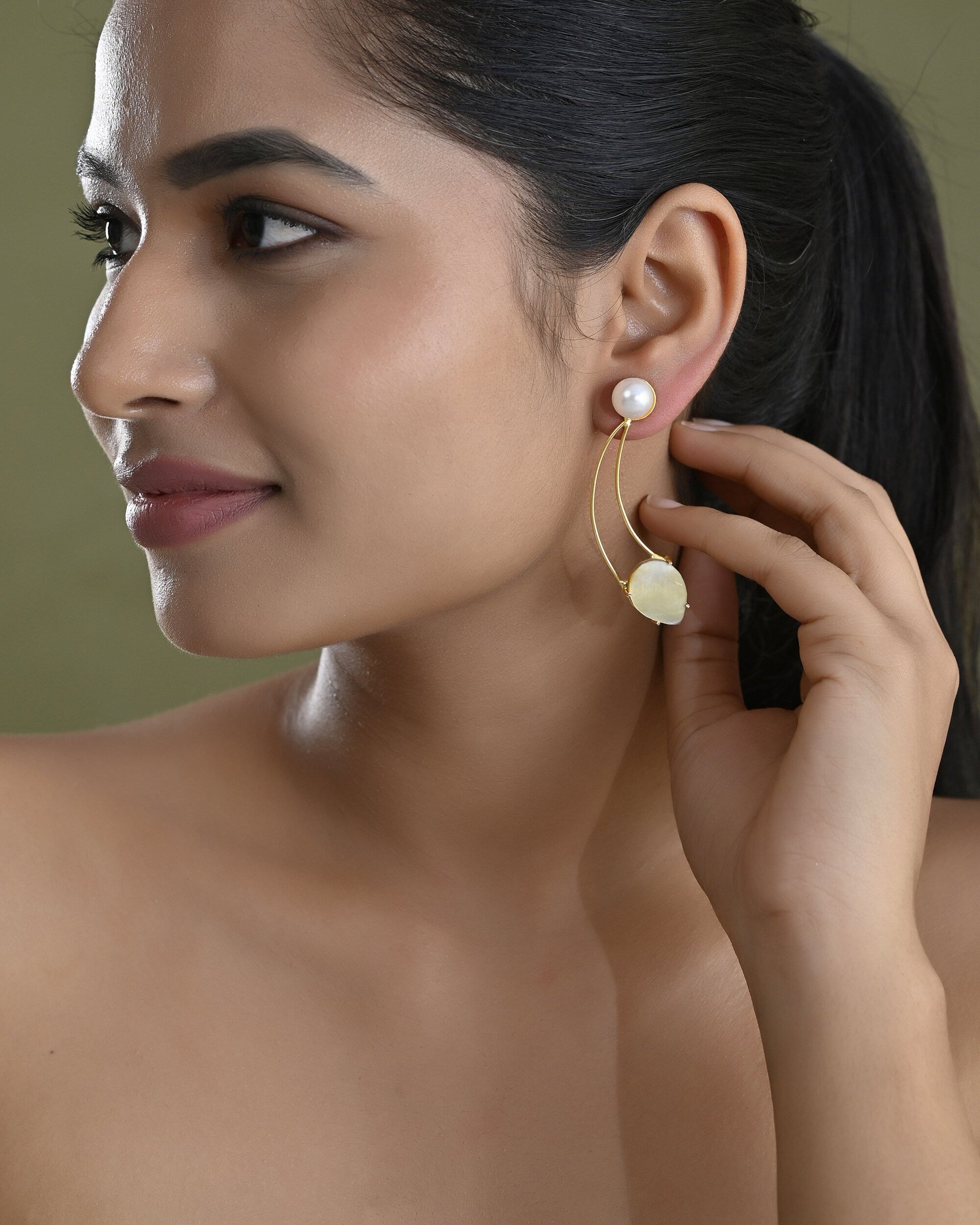 VOJ Gold Toned Pearl And Stone Studded Earrings VOJ (Valley Of Jewellery)