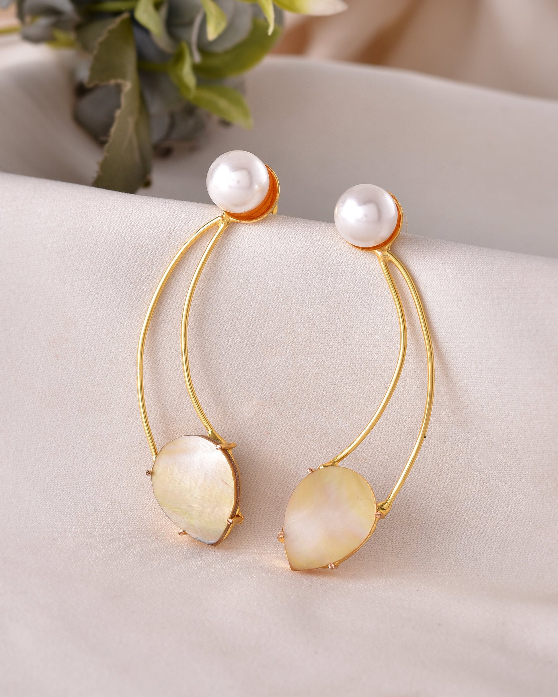 VOJ Gold Toned Pearl And Stone Studded Earrings VOJ (Valley Of Jewellery)