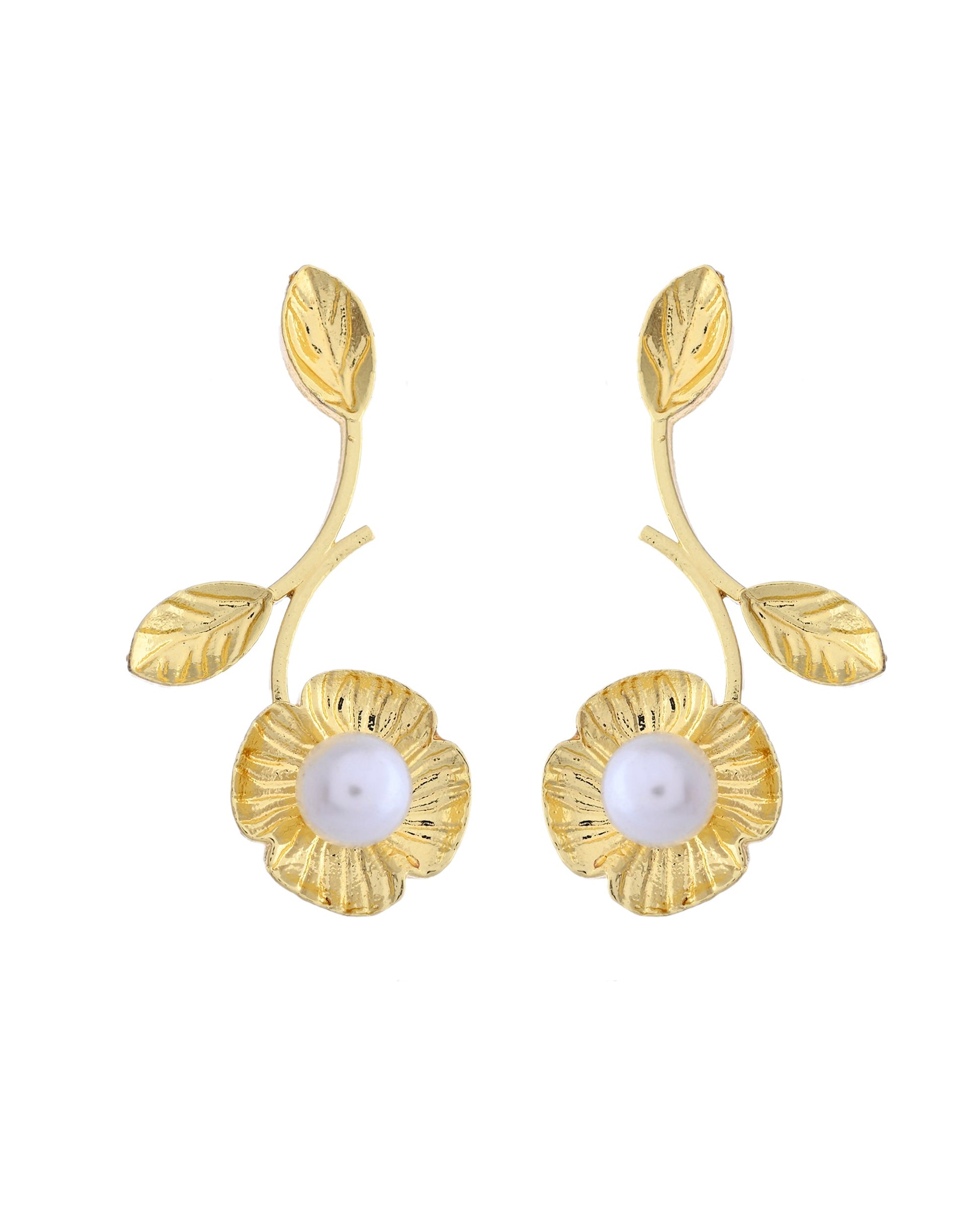 VOJ Gold Toned Floral Shaped Elegent Earrings VOJ (Valley Of Jewellery)
