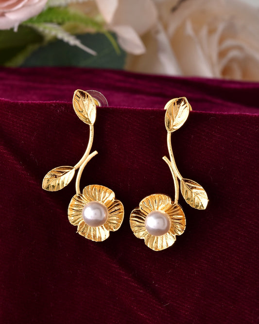 VOJ Gold Toned Floral Shaped Elegent Earrings VOJ (Valley Of Jewellery)