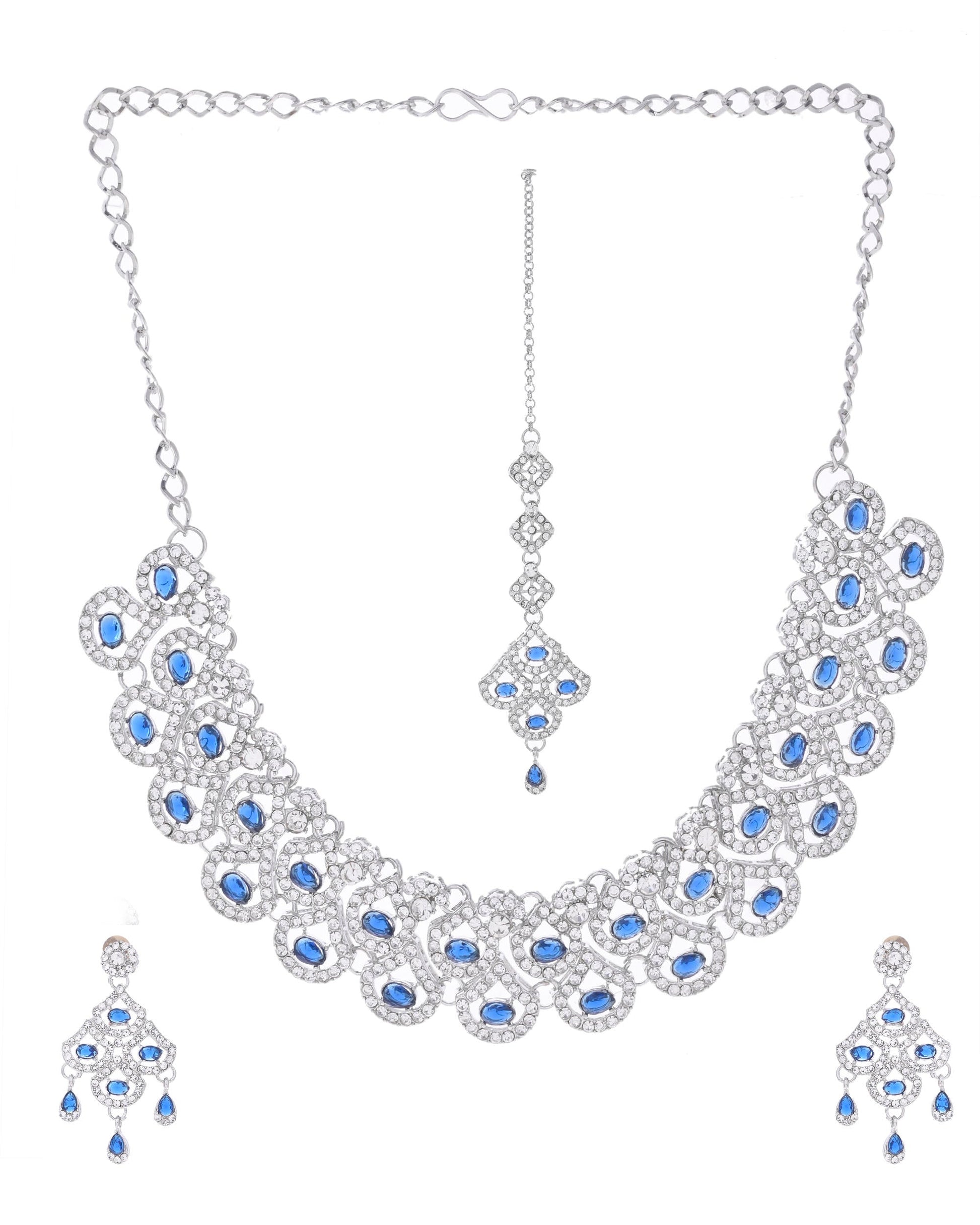 VOJ Silver-Plated Blue AD-Studded Elegent Jewellery Set VOJ (Valley Of Jewellery)