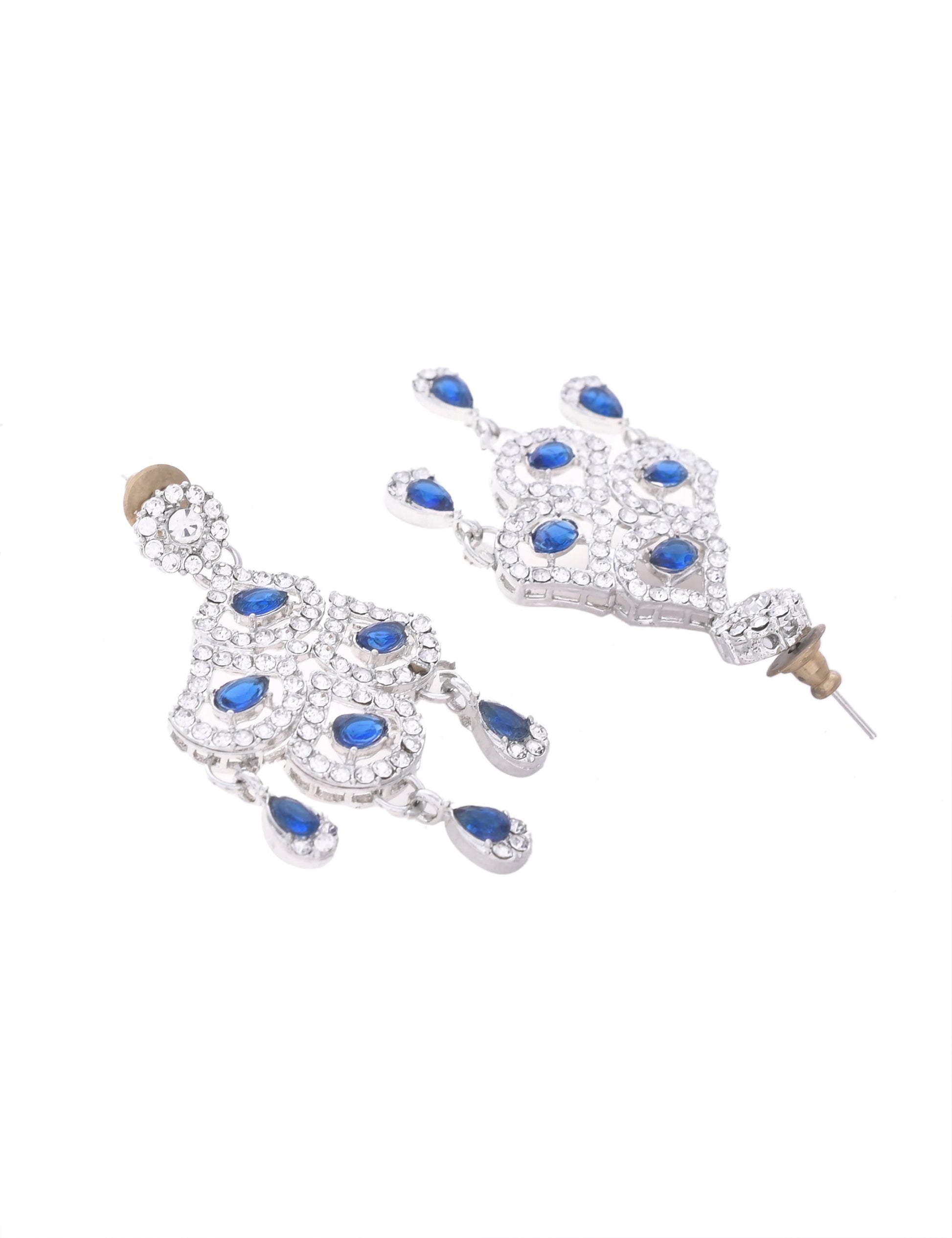 VOJ Silver-Plated Blue AD-Studded Elegent Jewellery Set VOJ (Valley Of Jewellery)