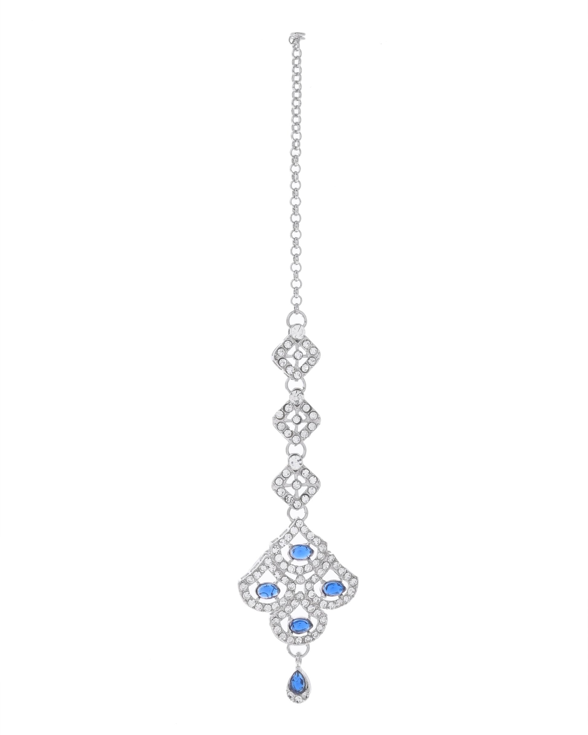 VOJ Silver-Plated Blue AD-Studded Elegent Jewellery Set VOJ (Valley Of Jewellery)