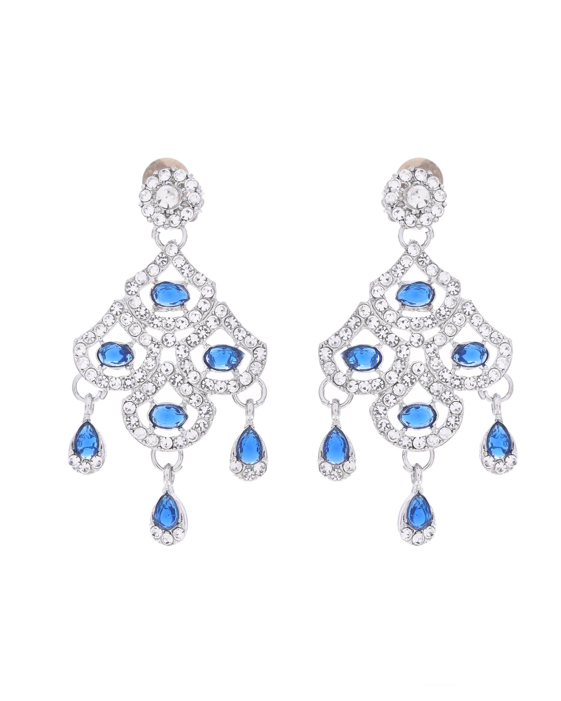 VOJ Silver-Plated Blue AD-Studded Elegent Jewellery Set VOJ (Valley Of Jewellery)