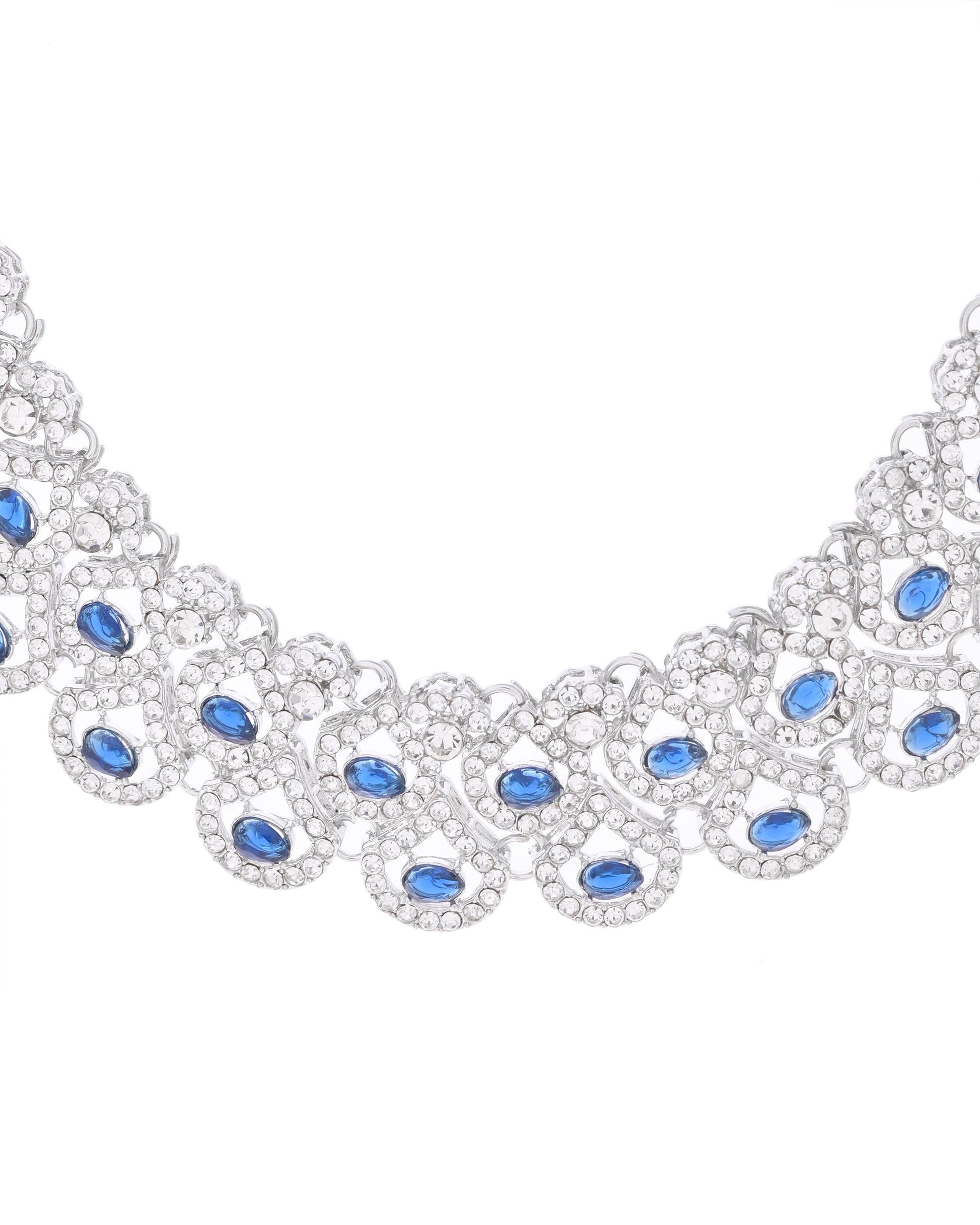 VOJ Silver-Plated Blue AD-Studded Elegent Jewellery Set VOJ (Valley Of Jewellery)