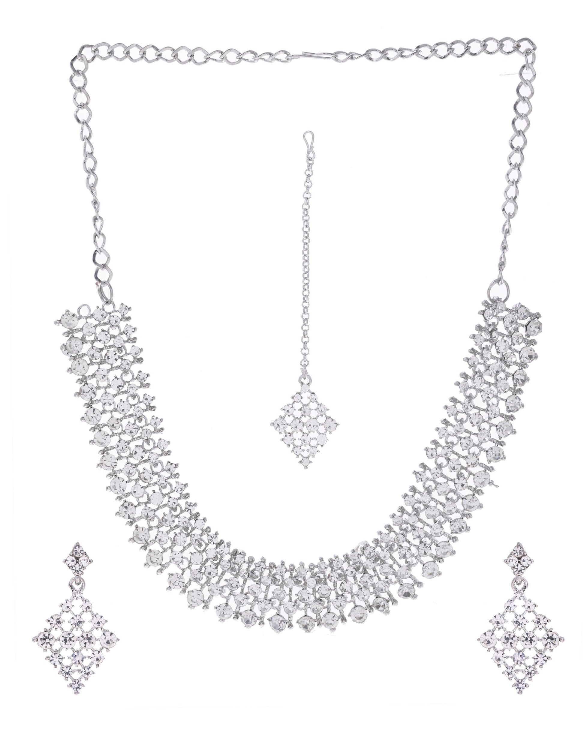 VOJ Silver-Plated AD-Studded Handcrafted Jewellery Set VOJ (Valley Of Jewellery)