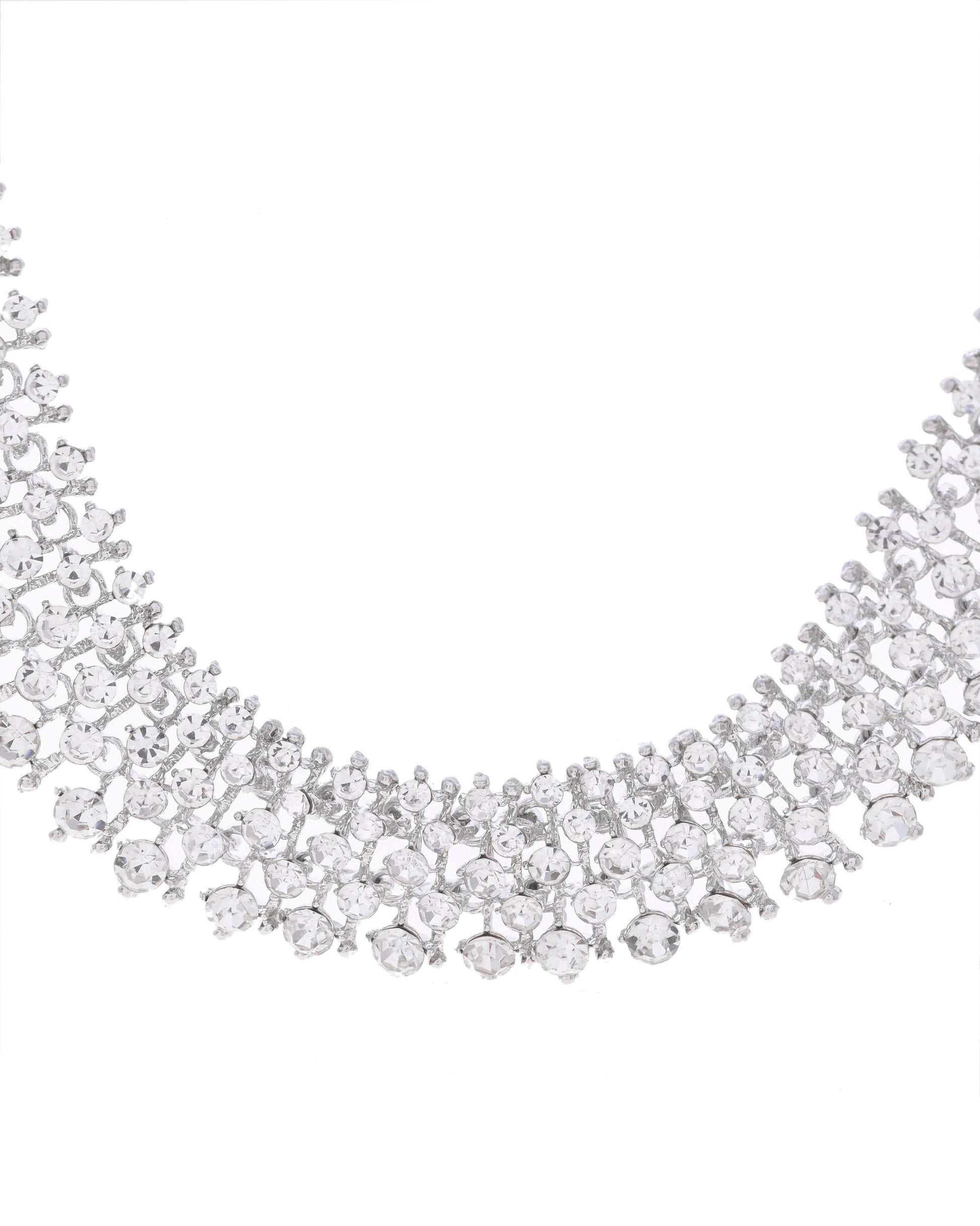 VOJ Silver-Plated AD-Studded Handcrafted Jewellery Set VOJ (Valley Of Jewellery)