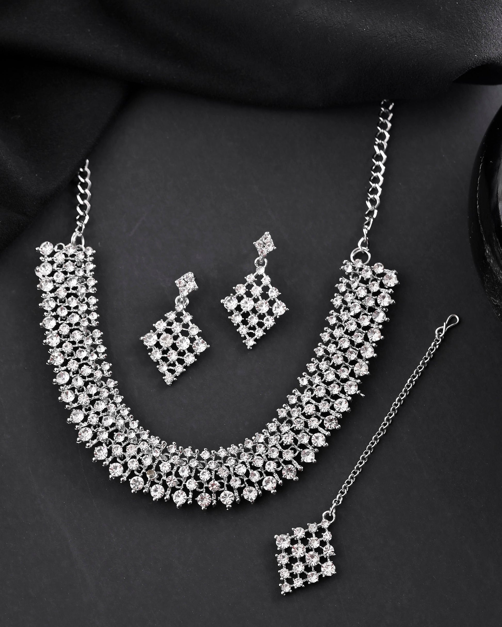 VOJ Silver-Plated AD-Studded Handcrafted Jewellery Set VOJ (Valley Of Jewellery)