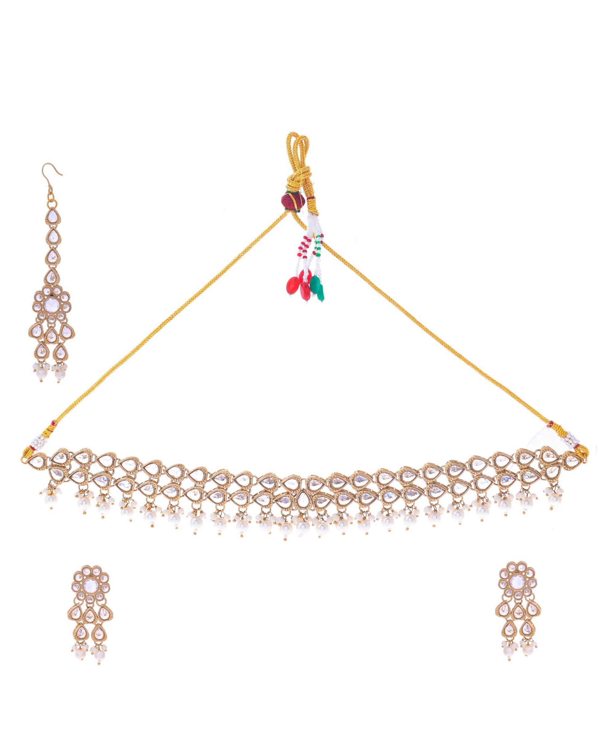 VOJ Gold-Polished White Beats Stuuded Handcrafted Jewellery Set - Swadesiicart