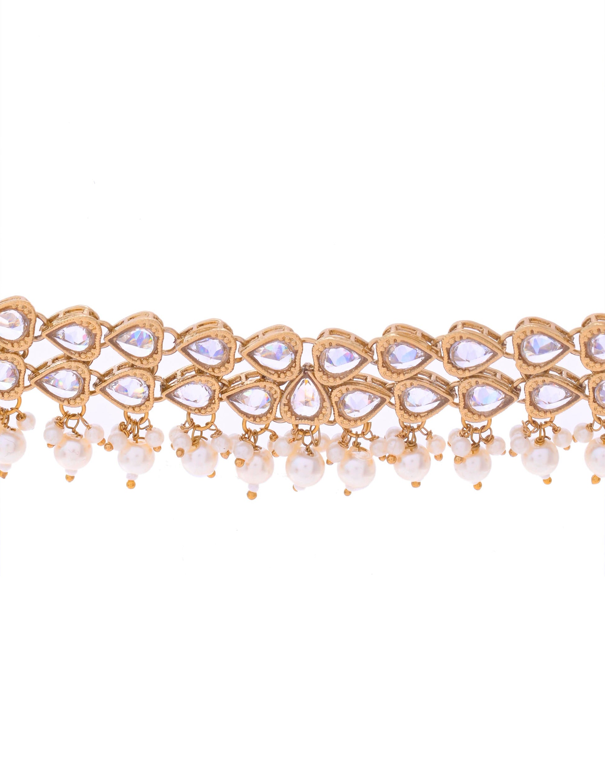 VOJ Gold-Polished White Beats Stuuded Handcrafted Jewellery Set VOJ (Valley Of Jewellery)