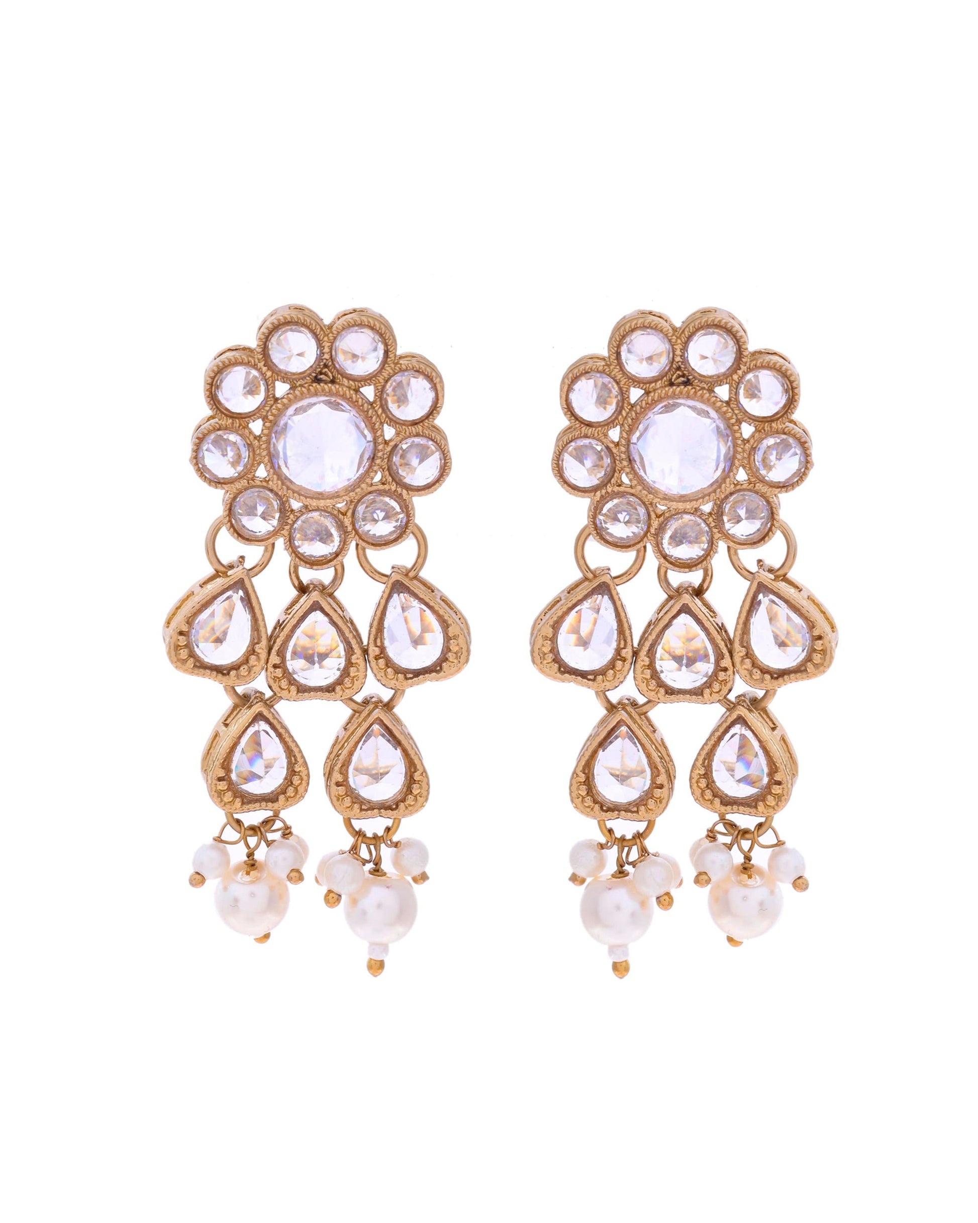 VOJ Gold-Polished White Beats Stuuded Handcrafted Jewellery Set VOJ (Valley Of Jewellery)