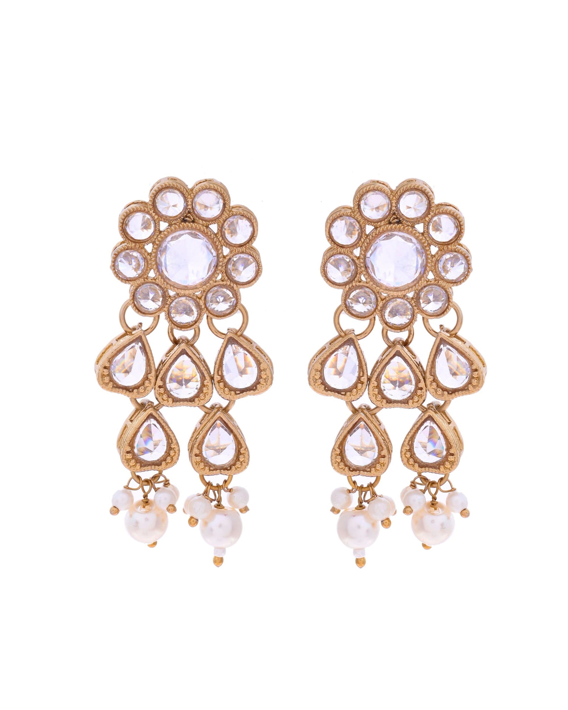 VOJ Gold-Polished White Beats Stuuded Handcrafted Jewellery Set - Swadesiicart