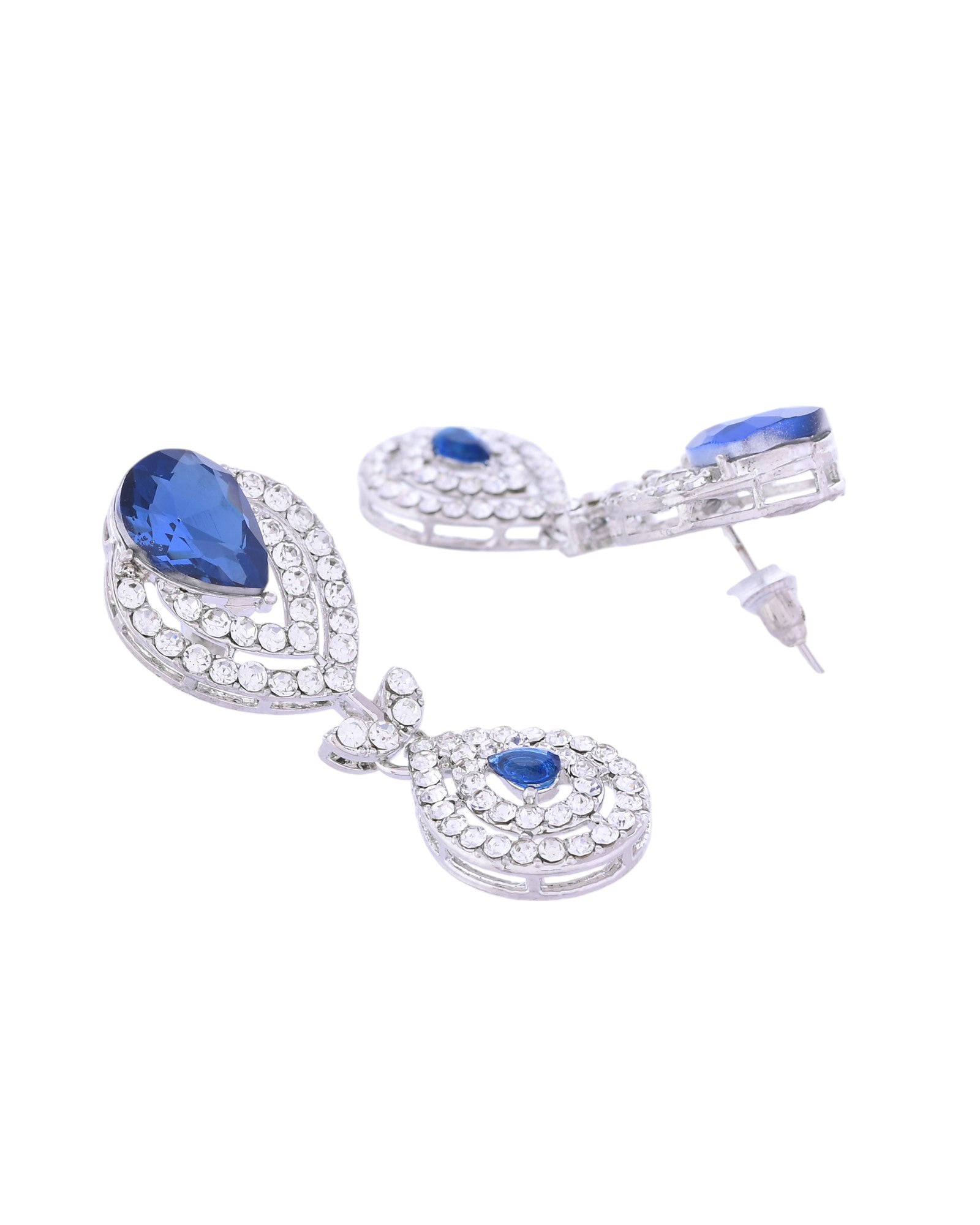 VOJ Silver-Plated Blue AD-Studded Tear Drop Shape Jewellery Set VOJ (Valley Of Jewellery)