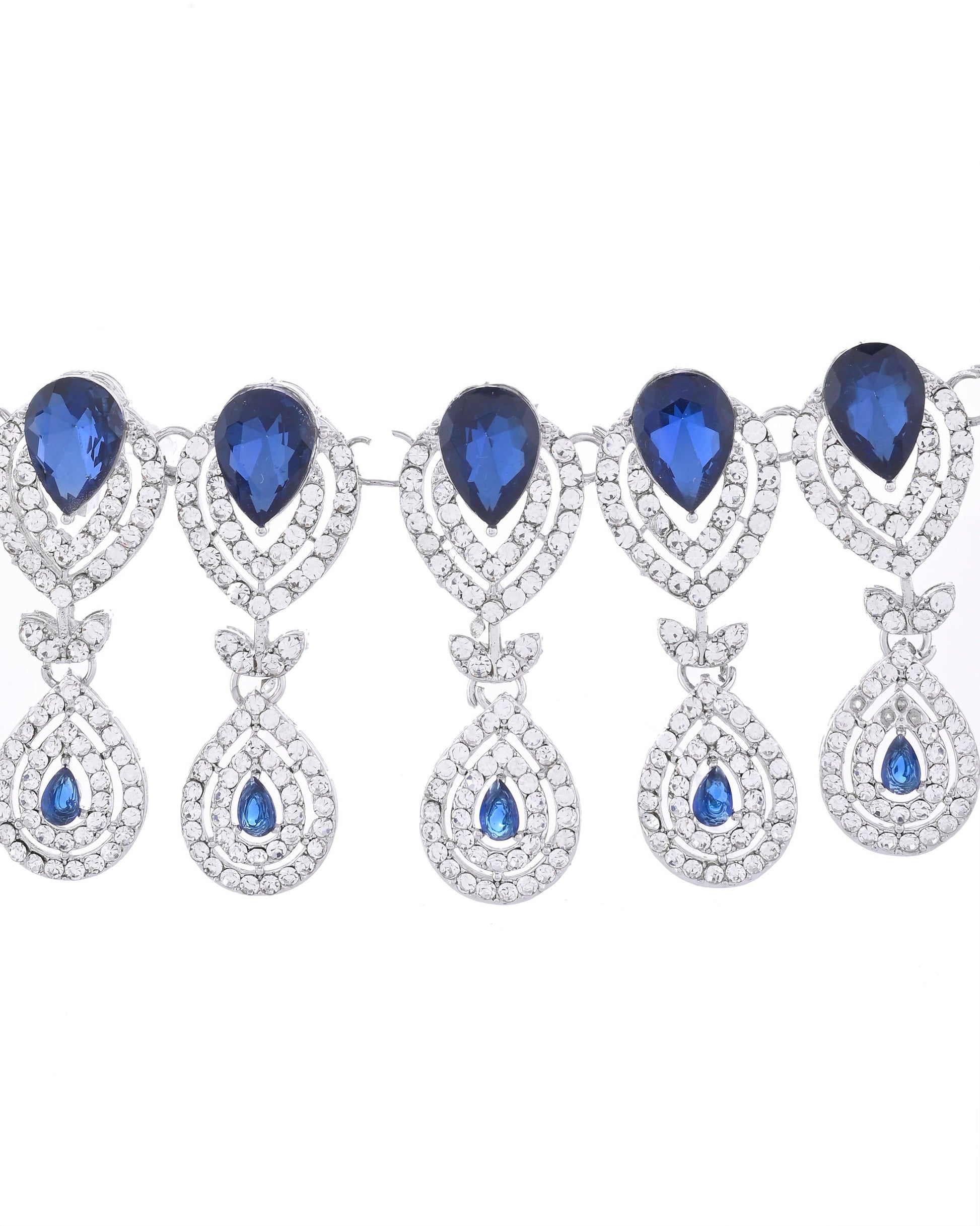 VOJ Silver-Plated Blue AD-Studded Tear Drop Shape Jewellery Set VOJ (Valley Of Jewellery)