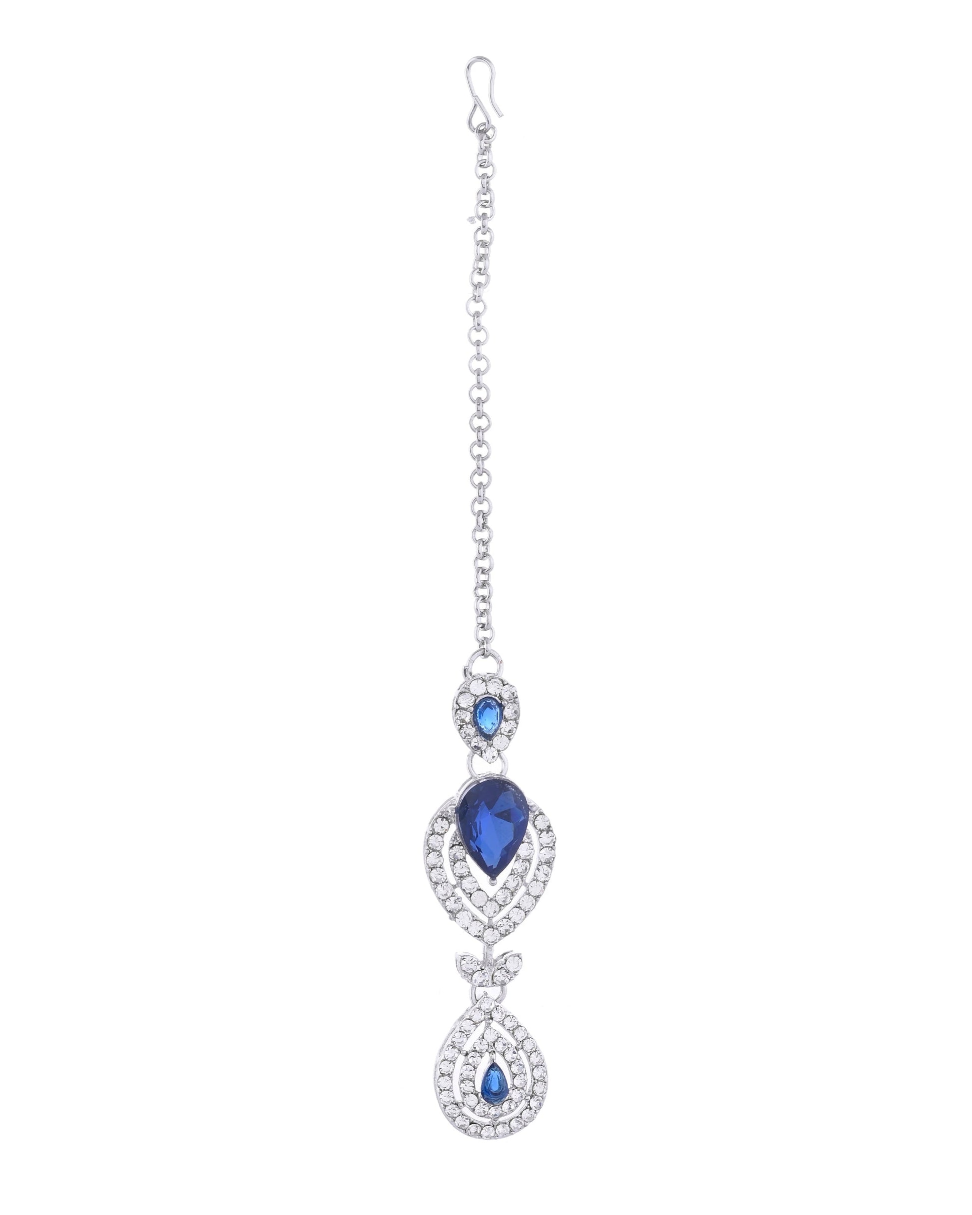 VOJ Silver-Plated Blue AD-Studded Tear Drop Shape Jewellery Set VOJ (Valley Of Jewellery)