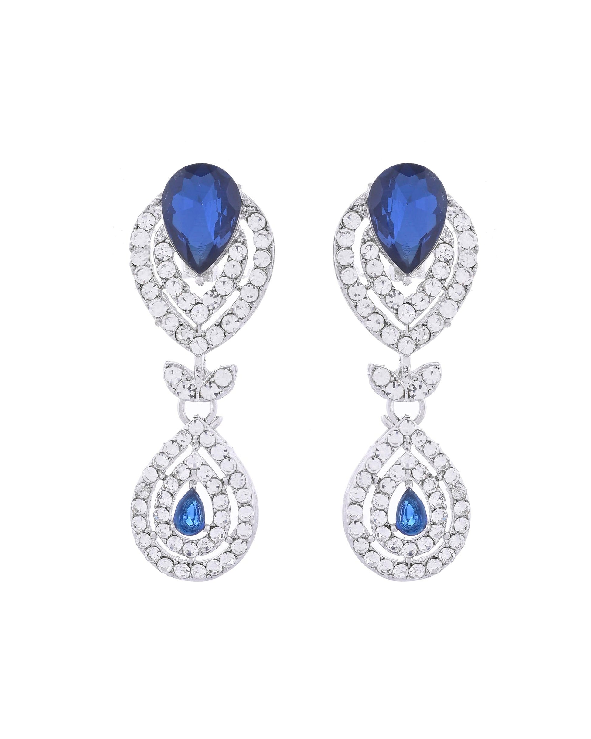 VOJ Silver-Plated Blue AD-Studded Tear Drop Shape Jewellery Set VOJ (Valley Of Jewellery)
