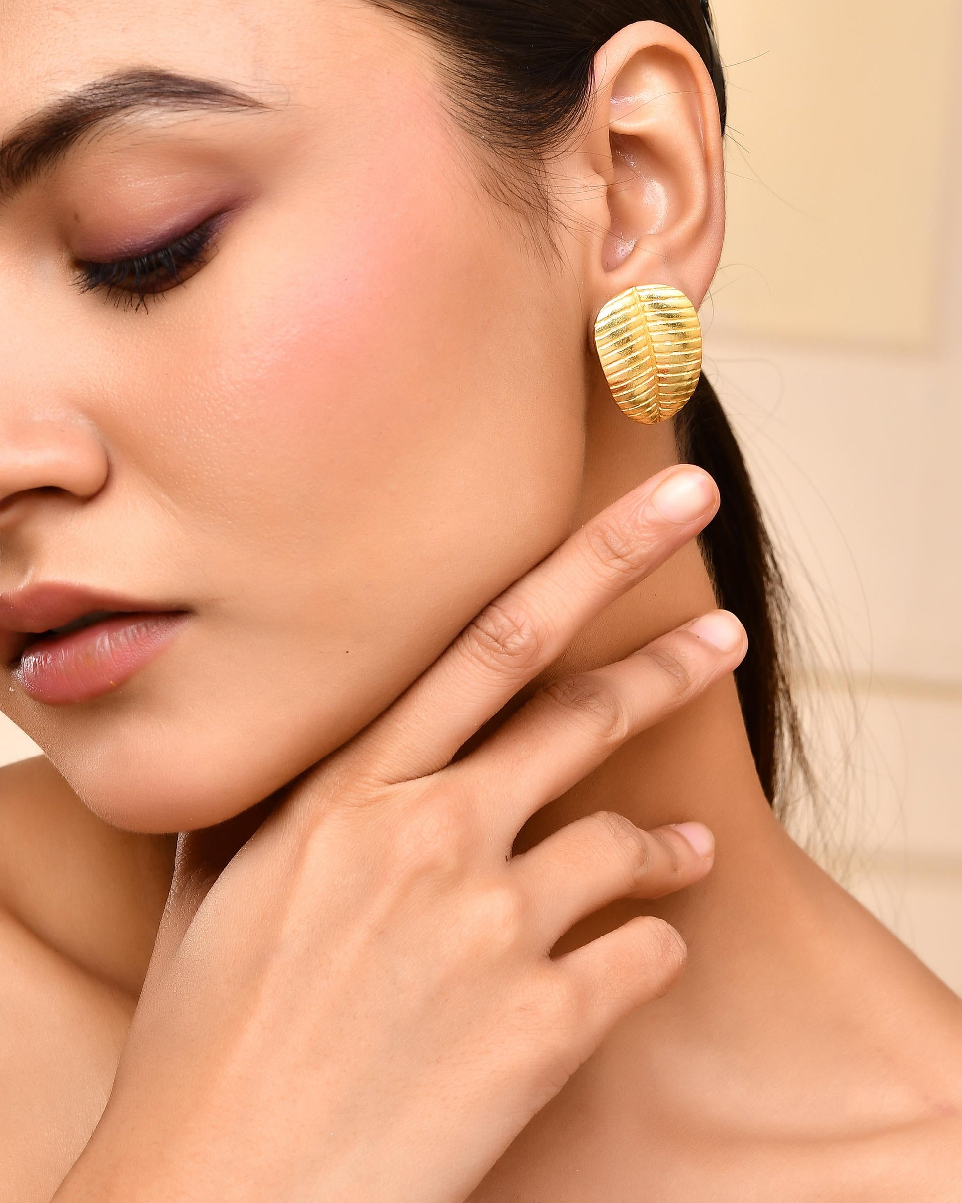 VOJ Gold-Polished Anti Tarnish Leaf Shape Earrings VOJ (Valley Of Jewellery)