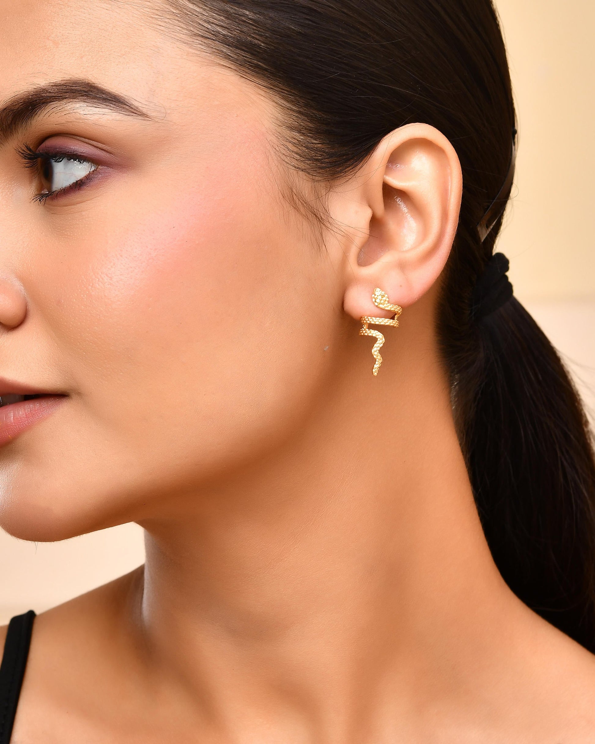 VOJ Gold-Polished Anti Tarnish Snake Earrings VOJ (Valley Of Jewellery)
