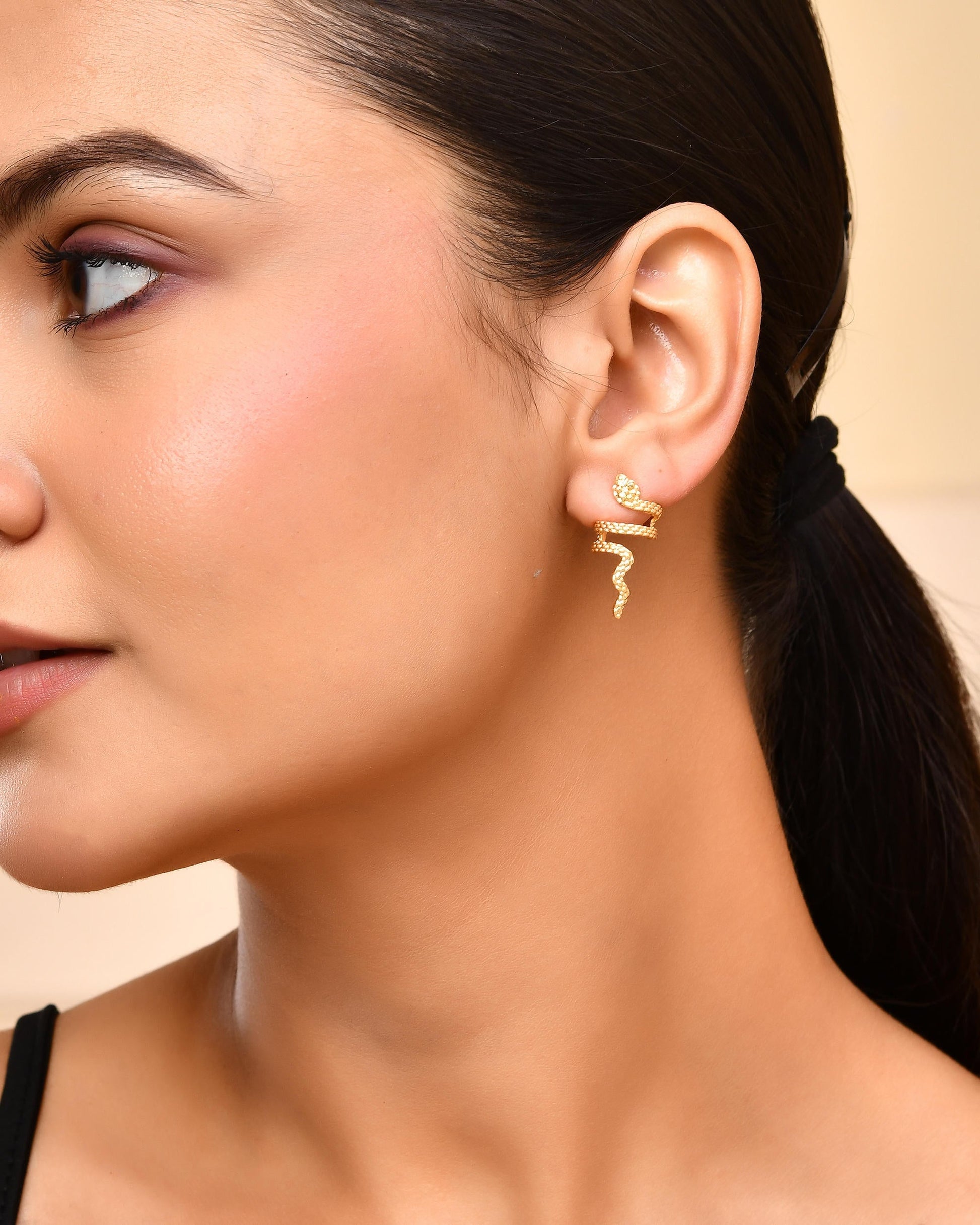 VOJ Gold-Polished Anti Tarnish Snake Earrings - Swadesiicart