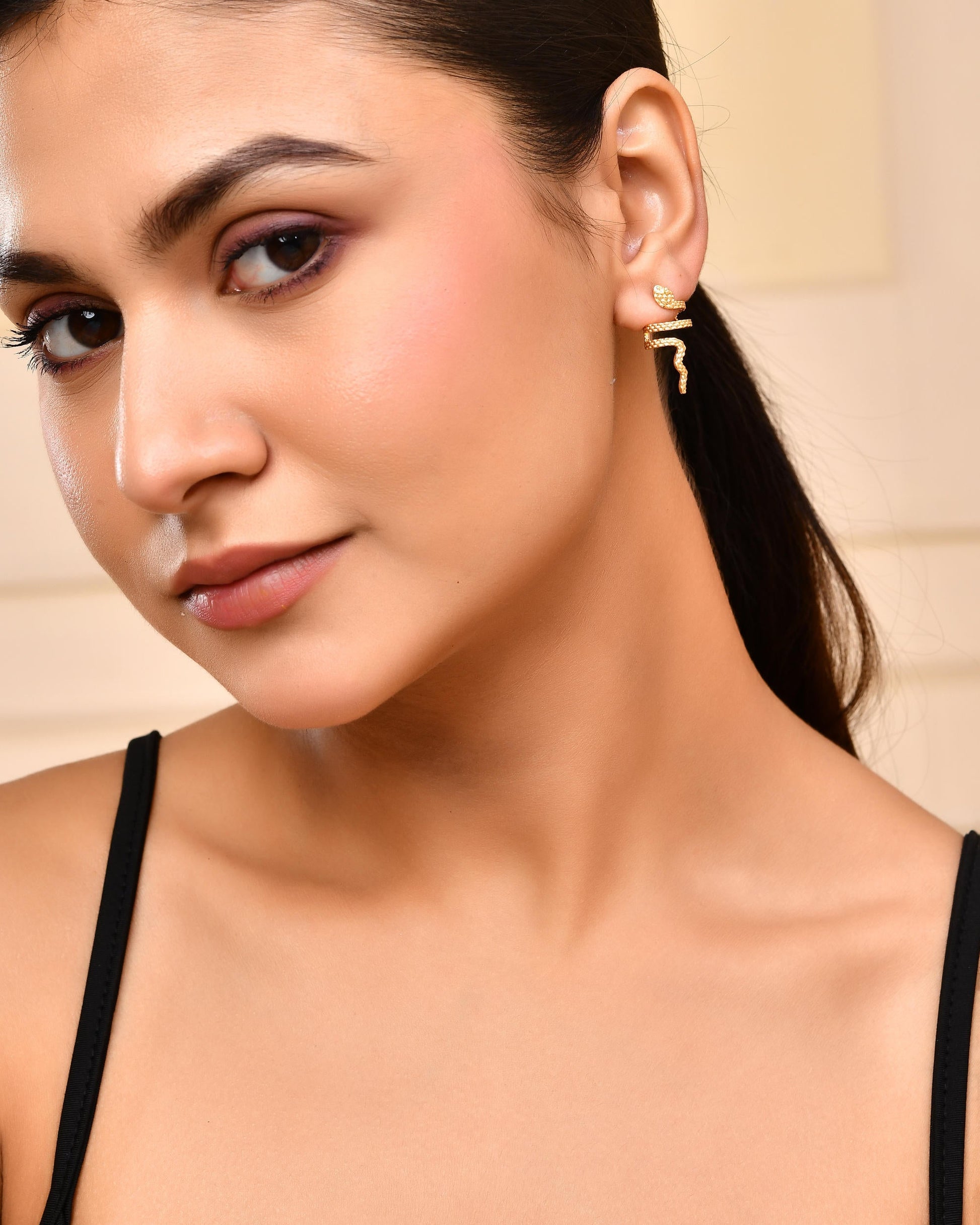 VOJ Gold-Polished Anti Tarnish Snake Earrings VOJ (Valley Of Jewellery)