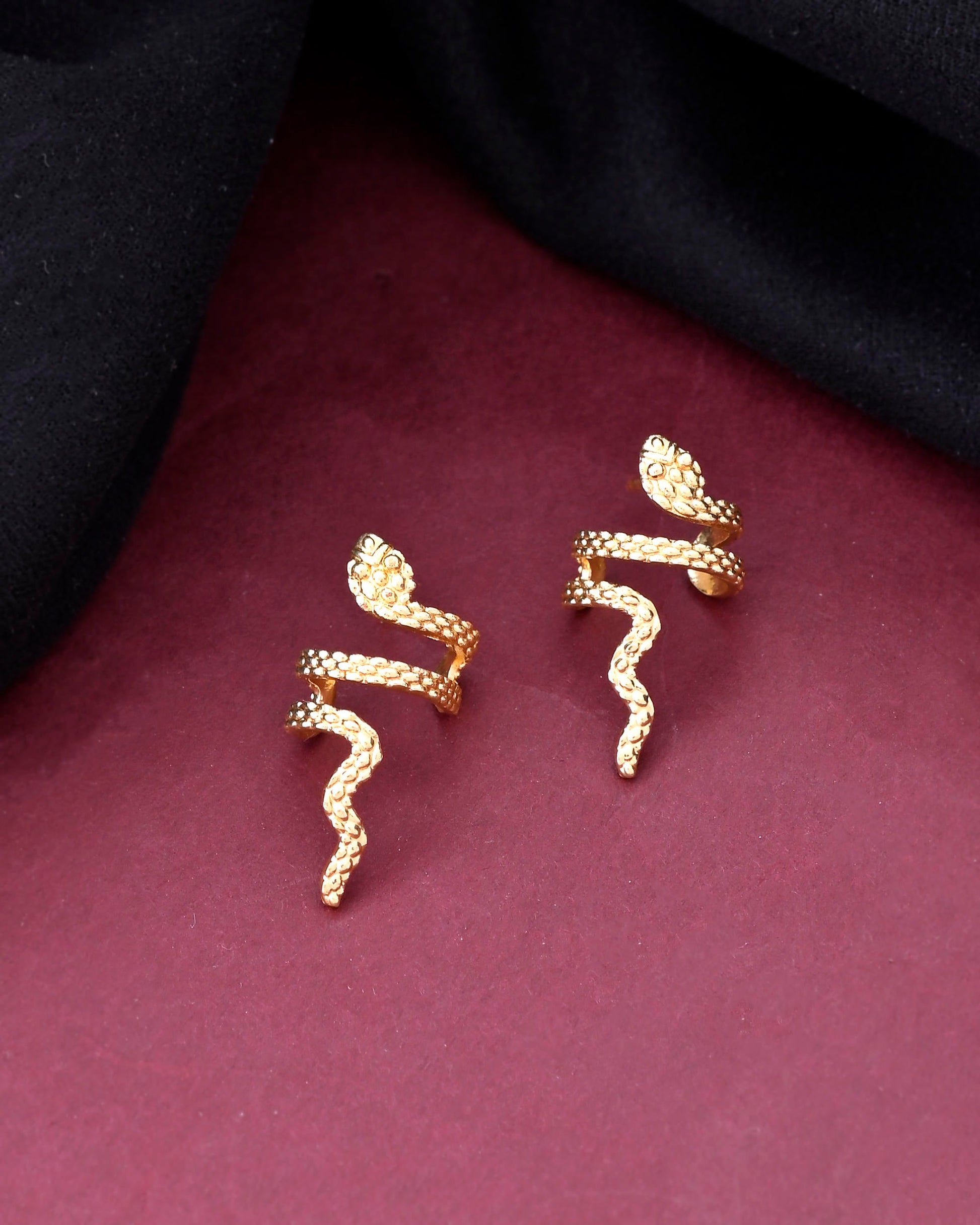 VOJ Gold-Polished Anti Tarnish Snake Earrings VOJ (Valley Of Jewellery)