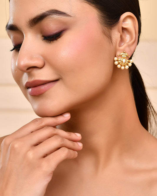 VOJ Gold-Polished Classic Pearl Studded Anti Tarnish Earrings VOJ (Valley Of Jewellery)