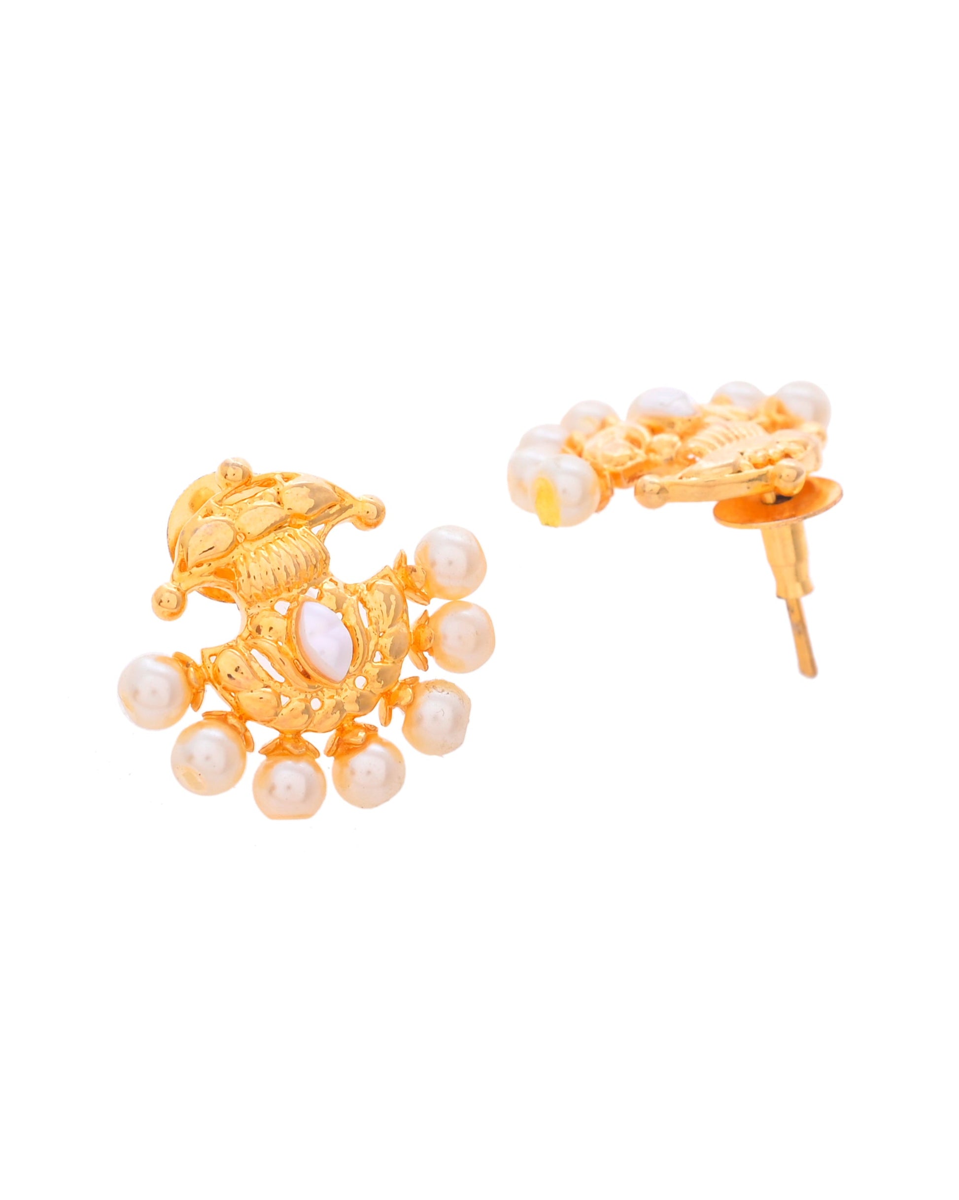 VOJ Gold-Polished Classic Pearl Studded Anti Tarnish Earrings VOJ (Valley Of Jewellery)