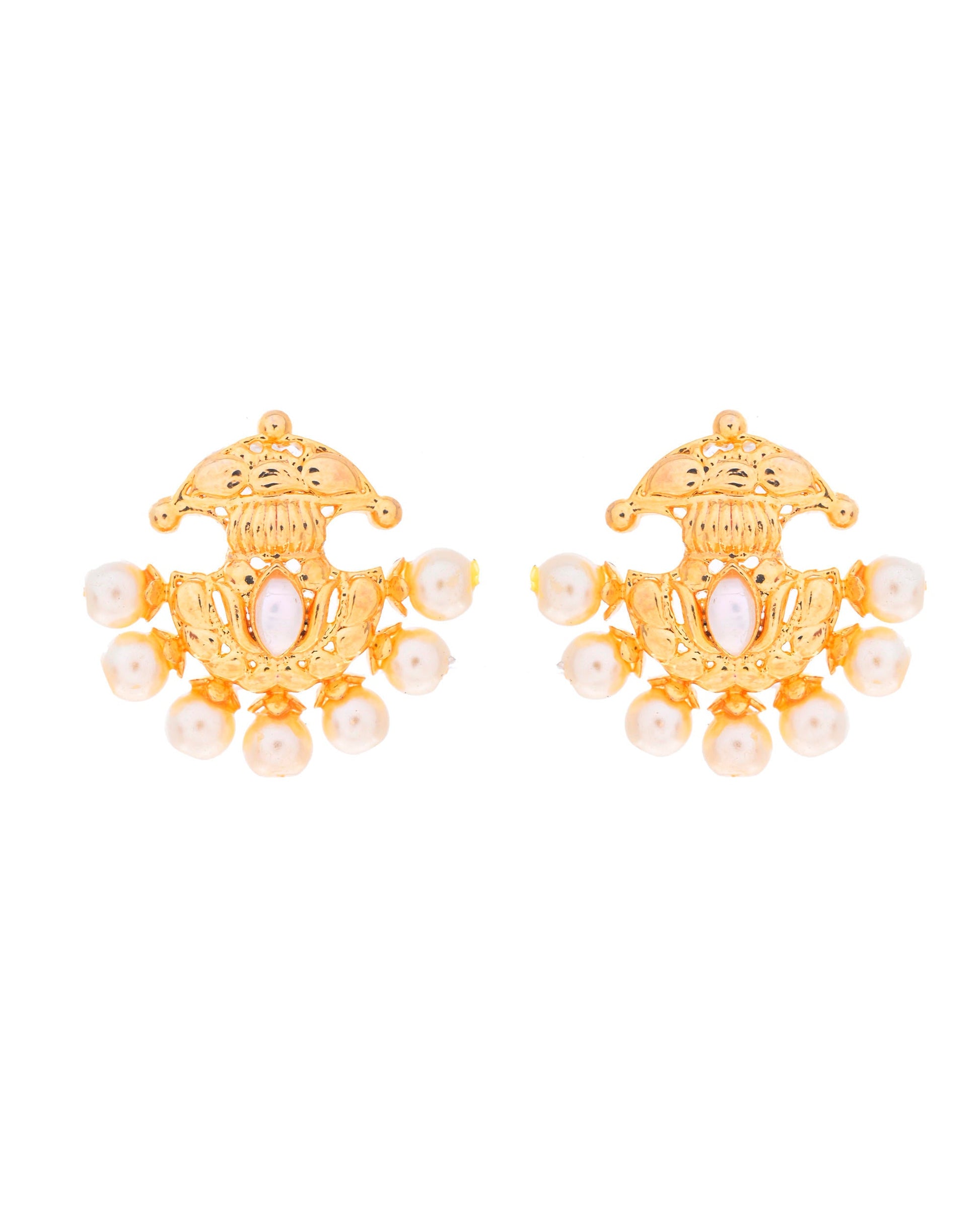 VOJ Gold-Polished Classic Pearl Studded Anti Tarnish Earrings VOJ (Valley Of Jewellery)