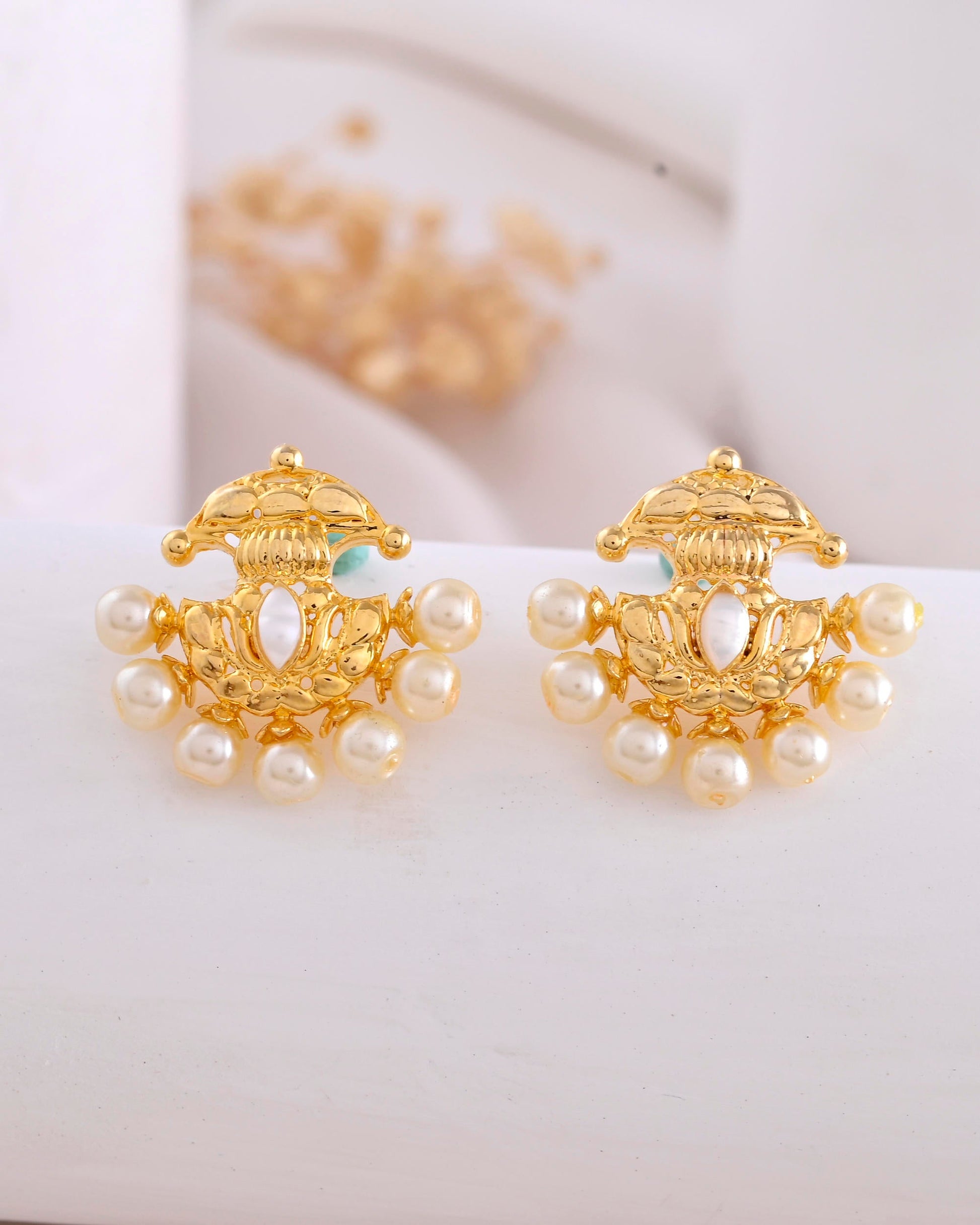 VOJ Gold-Polished Classic Pearl Studded Anti Tarnish Earrings VOJ (Valley Of Jewellery)