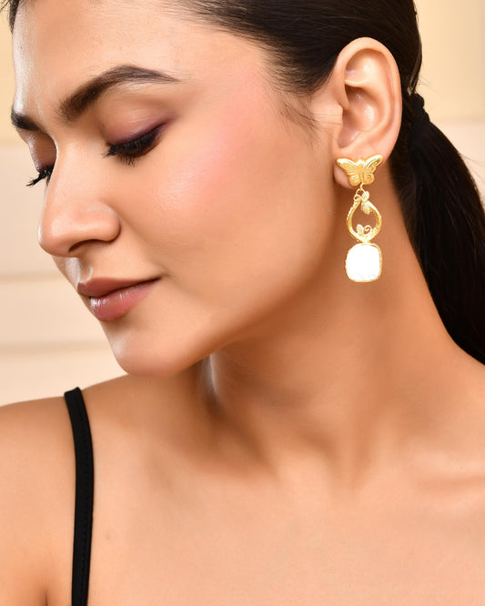 VOJ Gold-Polished Stone Studded Designer Anti Tarnish Earrings VOJ (Valley Of Jewellery)